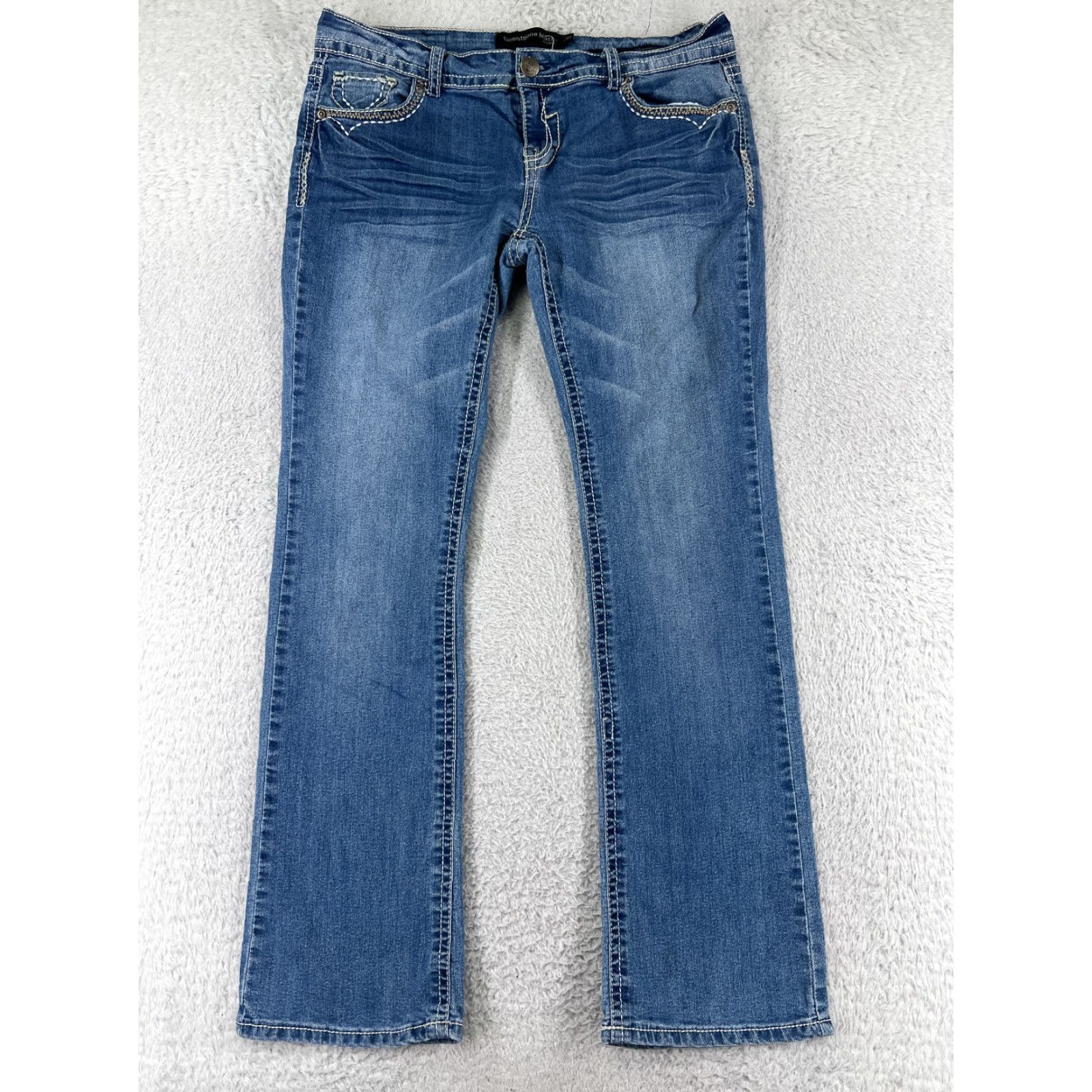 Vintage Vintage Premiere Blue Denim Bootcut Jeans Womens Size 12 Slim Embroidered Rhinestone Studded Low Rise Size 34" / US 12 / IT 48 - 2 Thumbnail