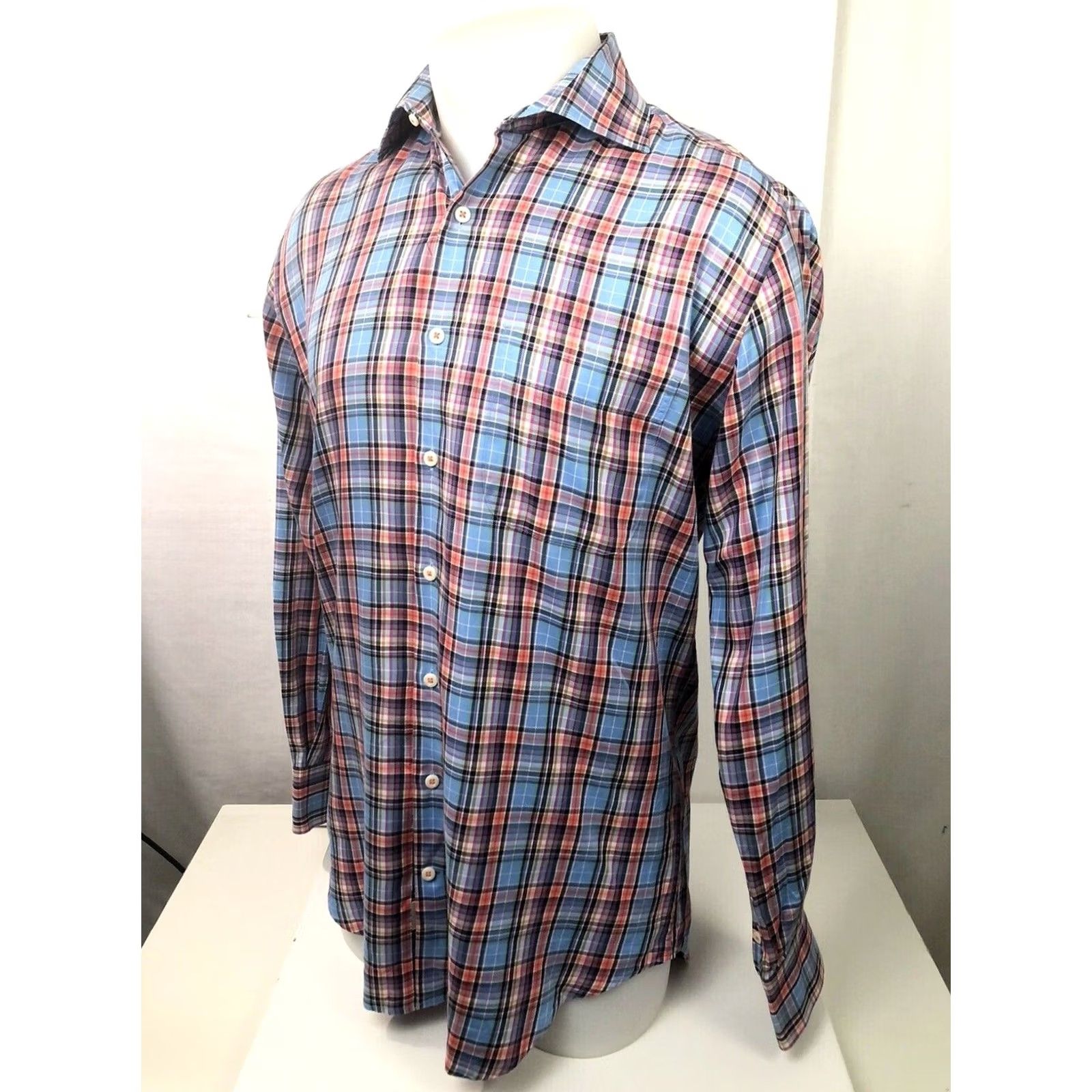 Peter Millar PETER MILLAR Mens M Blue/Pink/Red Plaid Button-Down Shirt Size US M / EU 48-50 / 2 - 3 Thumbnail