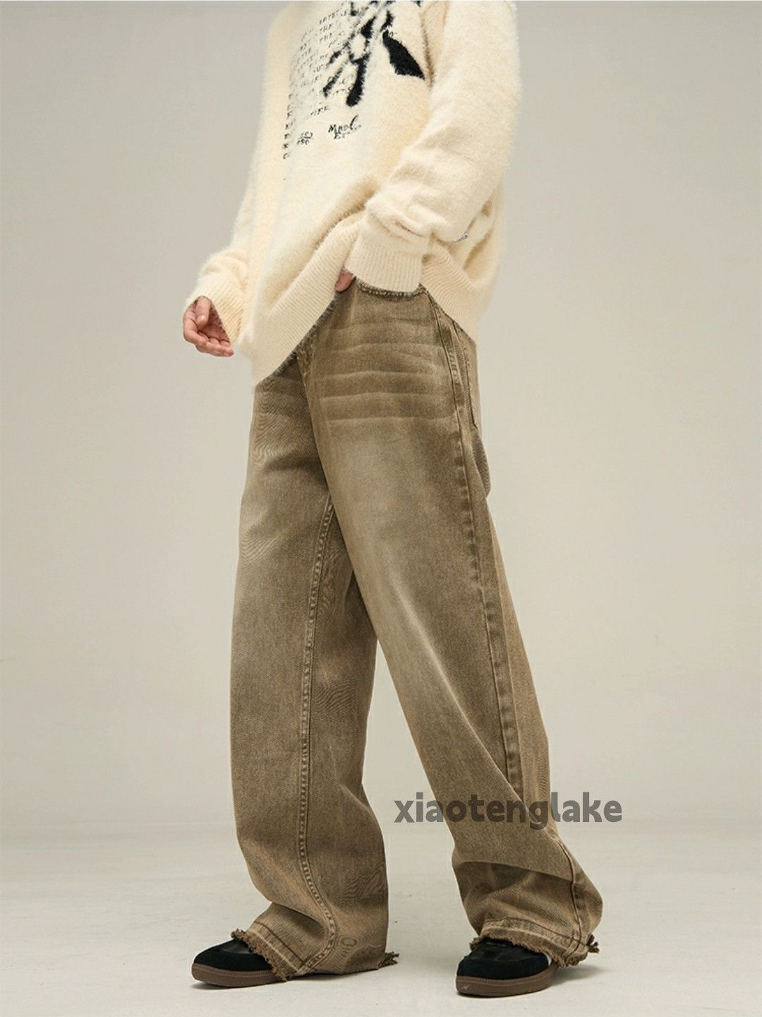 loose baggy washed faded damaged gradient jeans Denim