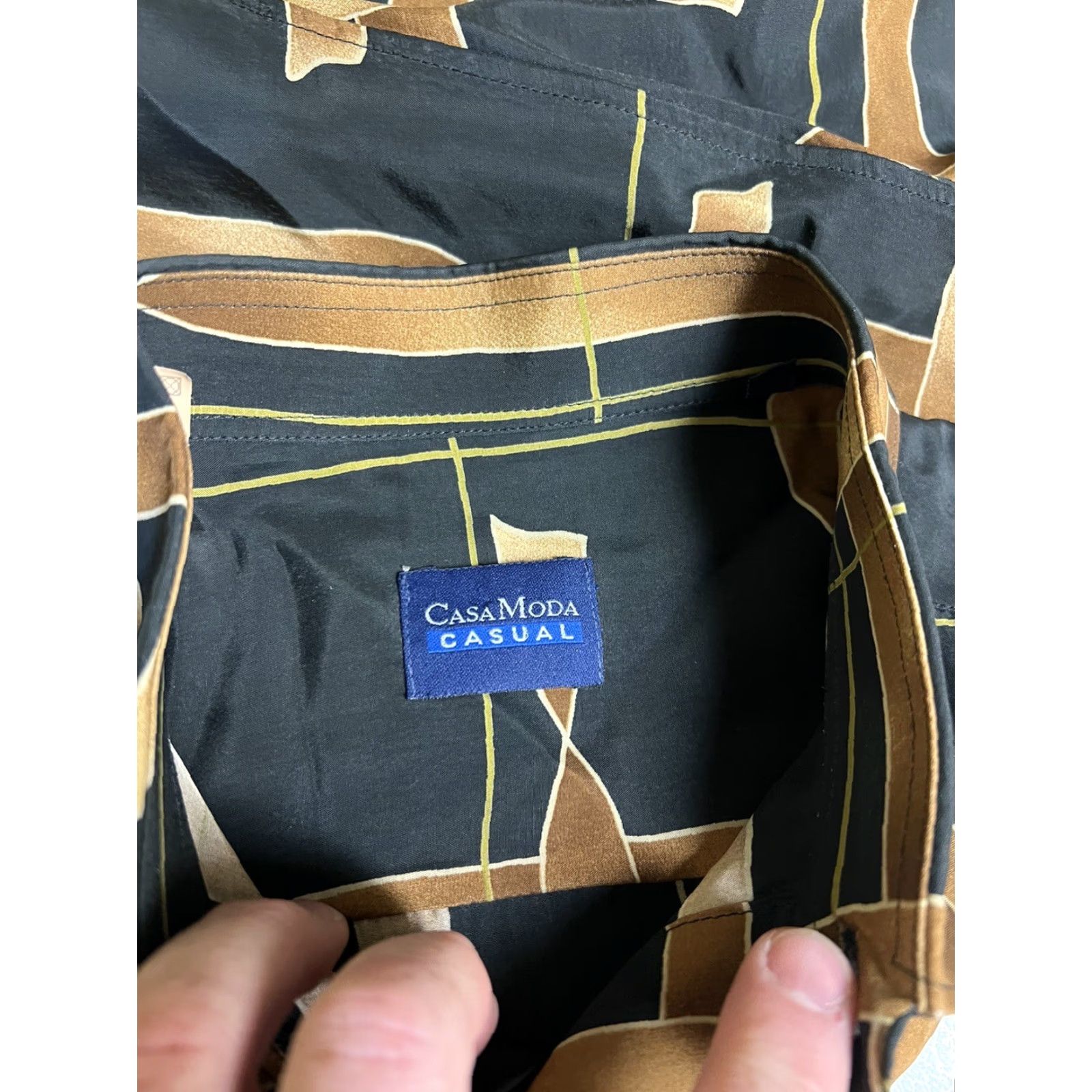 Vintage VINTAGE Casa Moda Mens Shirt M Brown Black Striped Button-Up Rayon Cotton Size US M / EU 48-50 / 2 - 7 Thumbnail