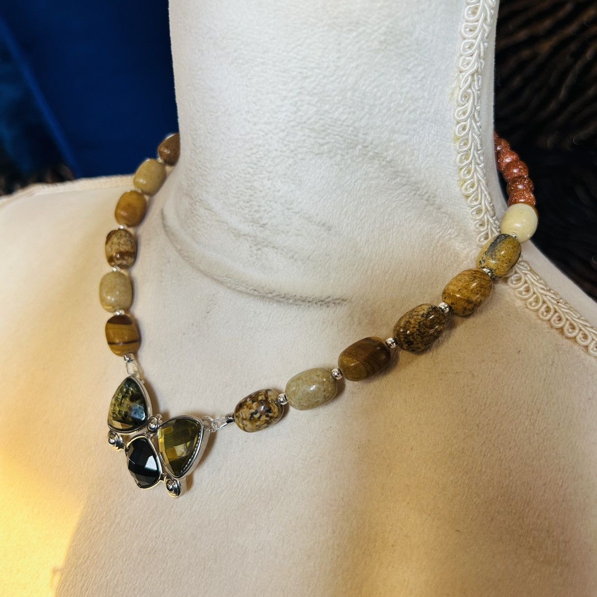 Handmade Handcrafted picture jasper goldstone faceted dome necklace Size ONE SIZE - 3 Thumbnail