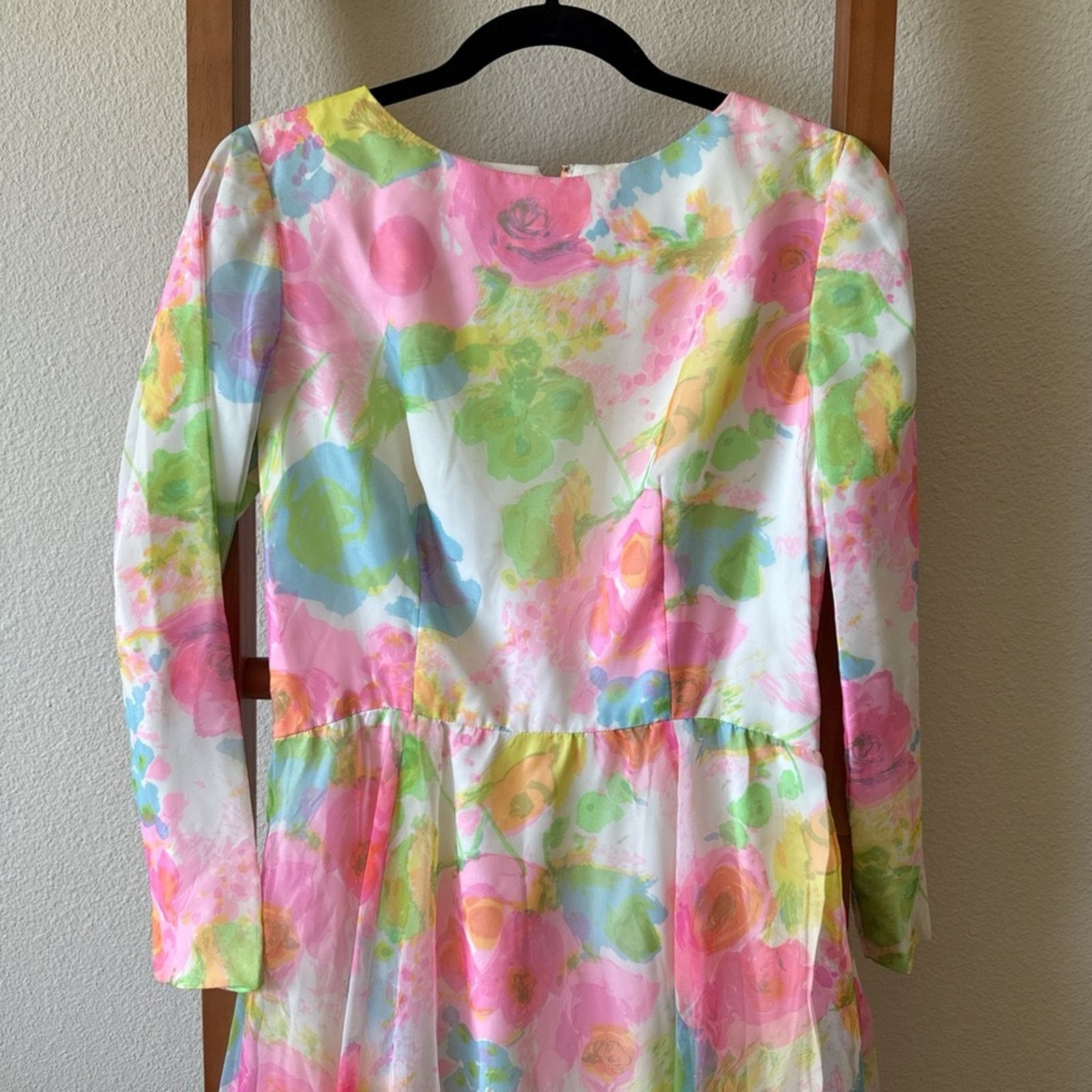 Other Vintage 1970 chiffon Posh Pastel Floral Long Sleeve Dress Size M / US 6-8 / IT 42-44 - 2 Thumbnail