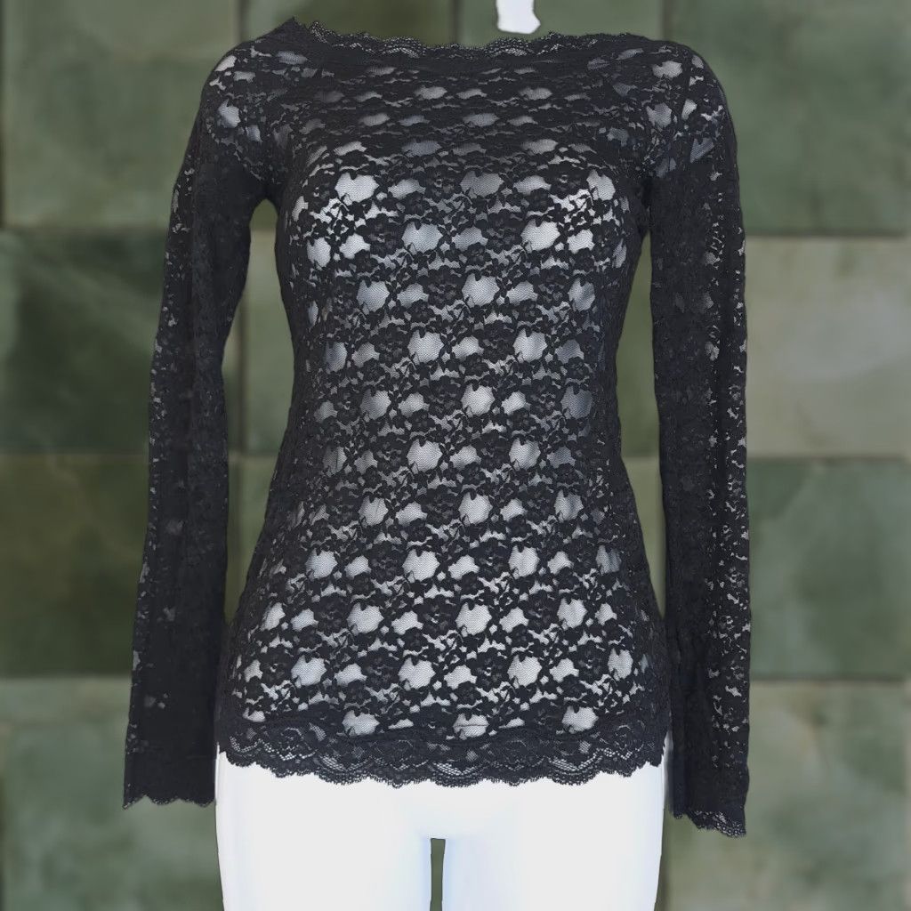 Free People VINTAGE Free People Top Womens XS Black Floral Lace Sheer Coquette Fairy Goth Y2K Size XS / US 0-2 / IT 36-38 - 1 Thumbnail
