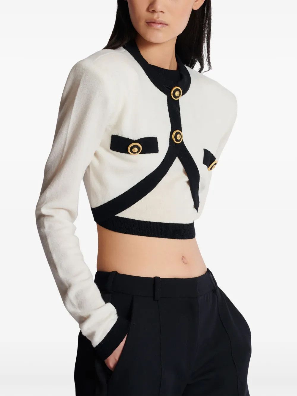 Balmain o1s1wg111225 Filo Leone Catena' Sweater in White/Black Size M / US 6-8 / IT 42-44 - 3 Thumbnail