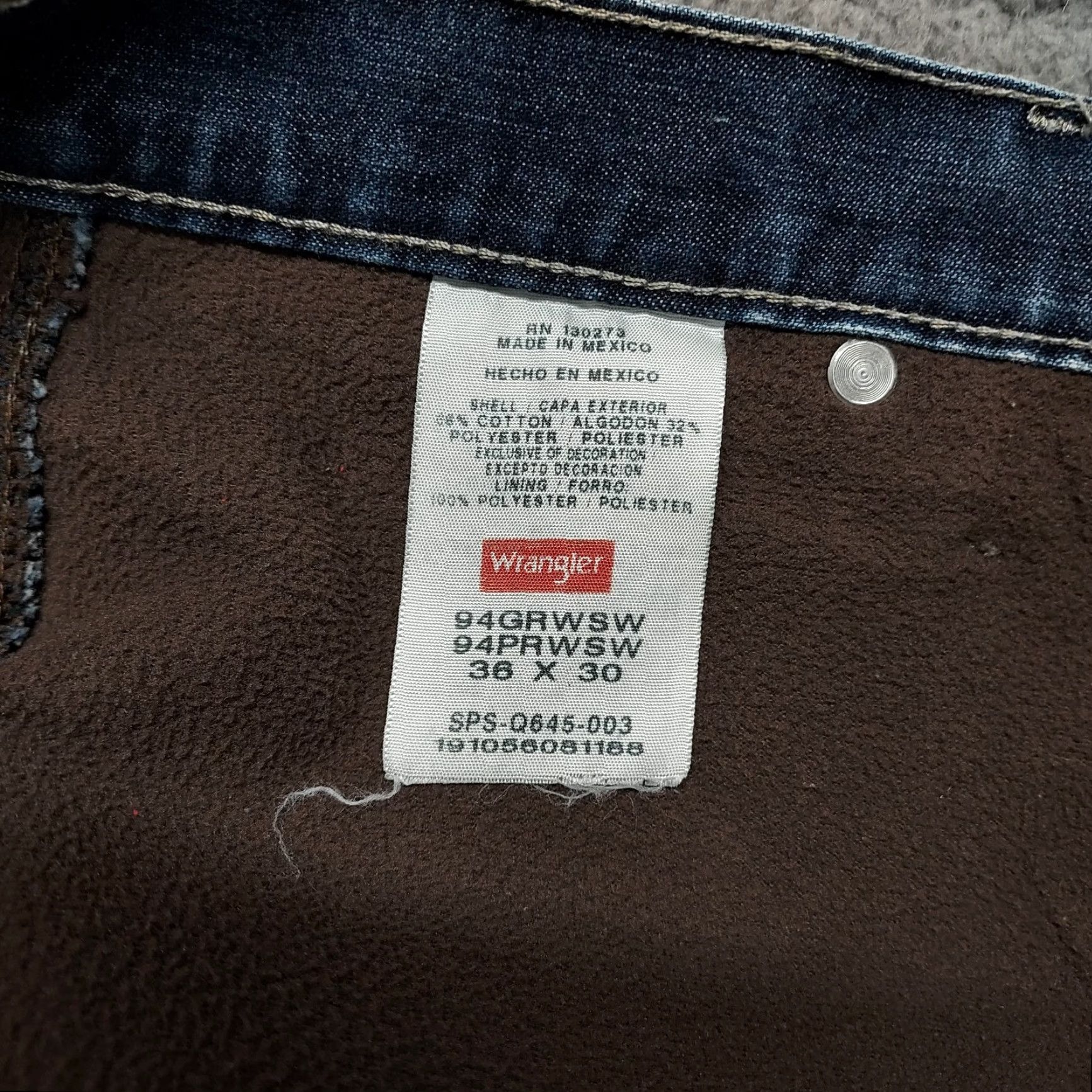Wrangler Wrangler Jeans Mens 36x30 Denim Carpenter Pants Dark Blue Fleece Lined 5-Pocket Regular Straight Jeans (36x29) Mens Size US 30 / EU 46 - 2 Thumbnail