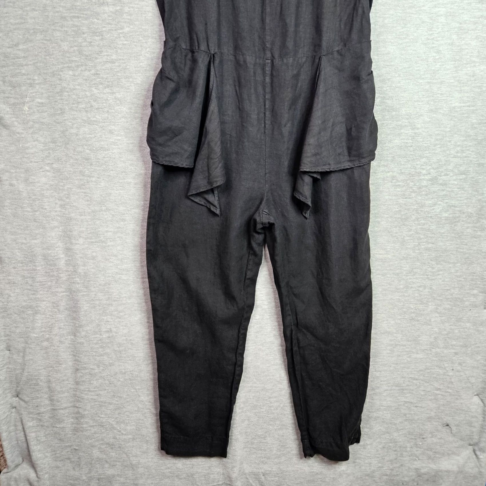 Joie Joie Women's Black Tie Waist Linen Short Sleeve Jumpsuit L Size 36" / US 14 / IT 50 - 7 Thumbnail