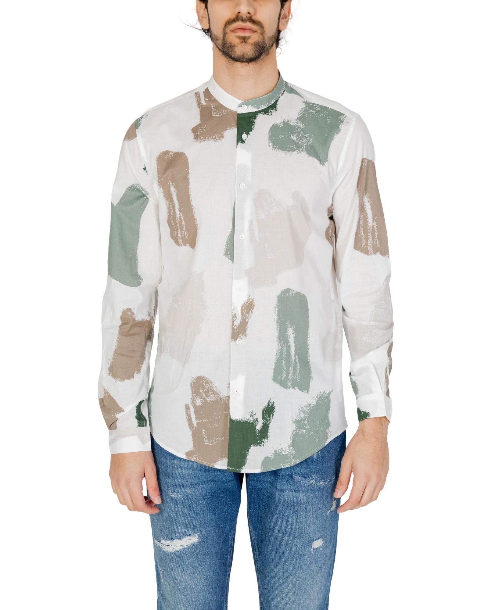 image of Antony Morato Printed Mandarin Collar Shirt in White, Men's (Size Medium)