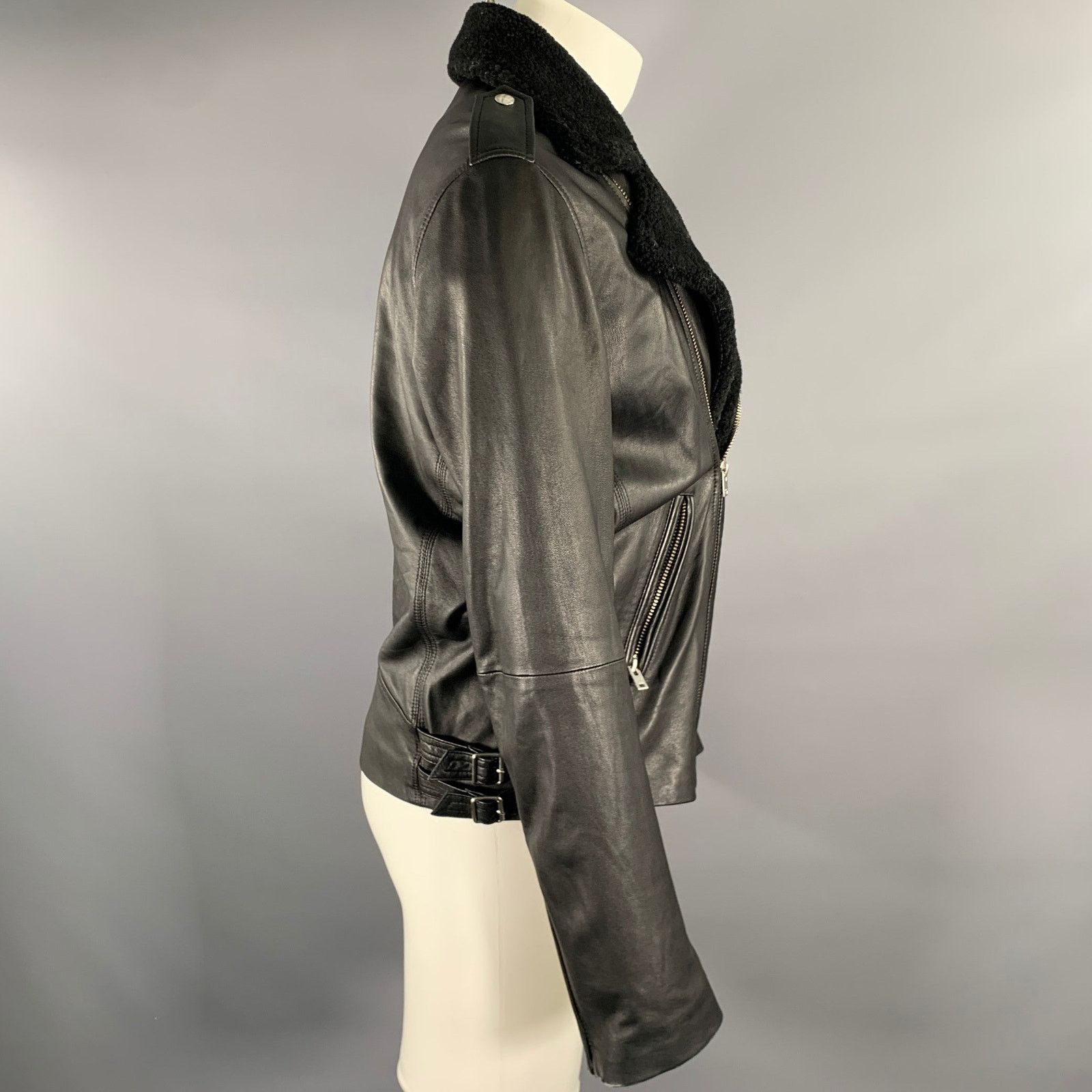Iro IRO Size M Black Leather Shearing Lapel Motorcycle Jacket Size US M / EU 48-50 / 2 - 4 Thumbnail