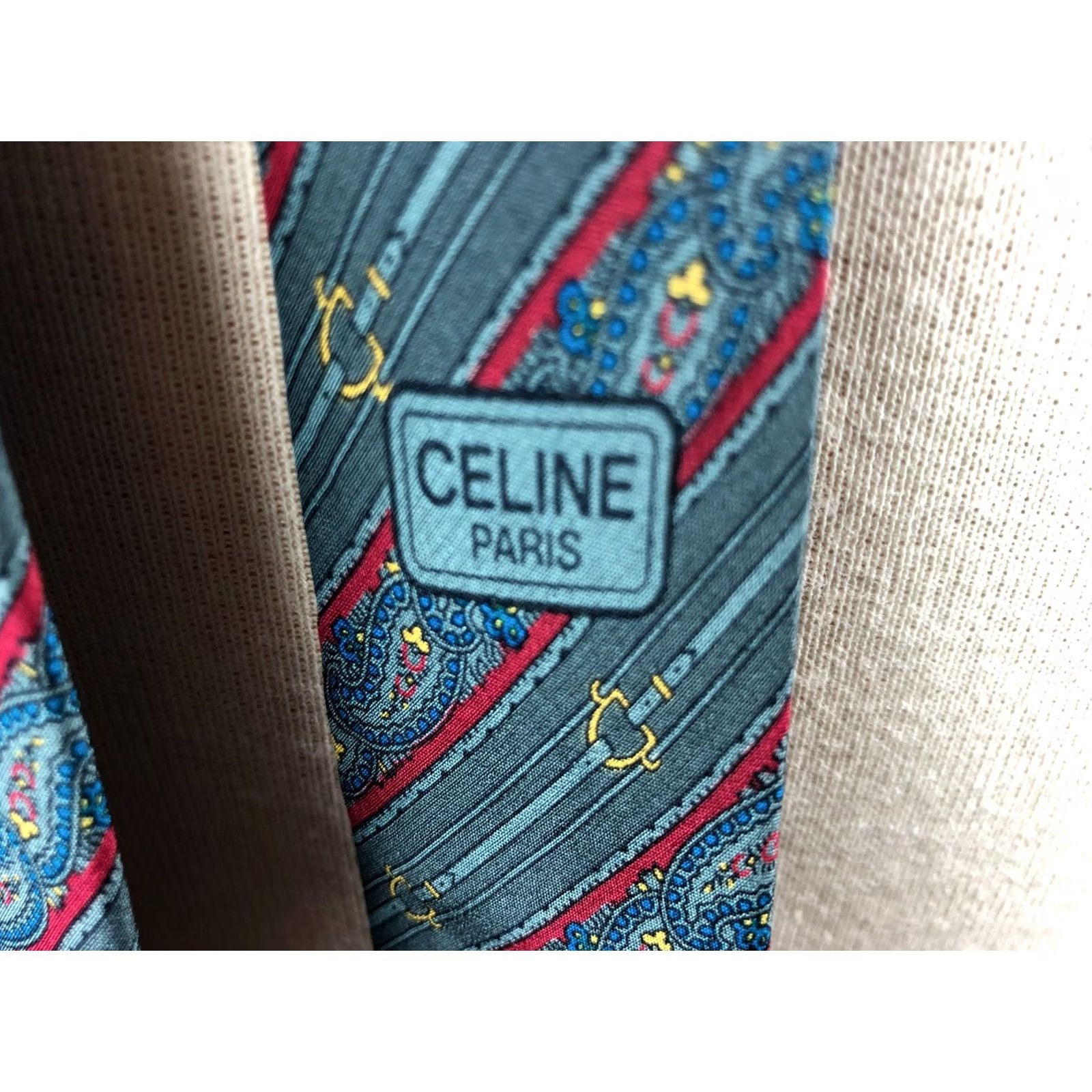 Celine CELINE Paris Designer Tie Men's Silk Gray Striped Classic Logo Size ONE SIZE - 5 Thumbnail