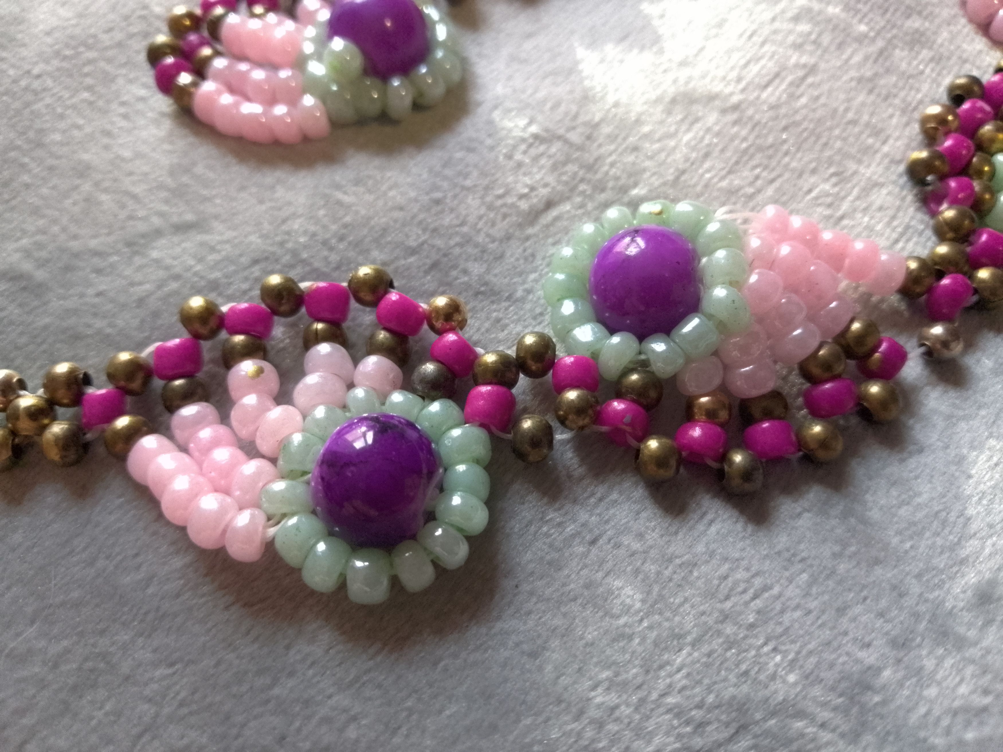 Handmade Necklace. Vintage, antique brass purple pearls. Earrings Size ONE SIZE - 7 Thumbnail