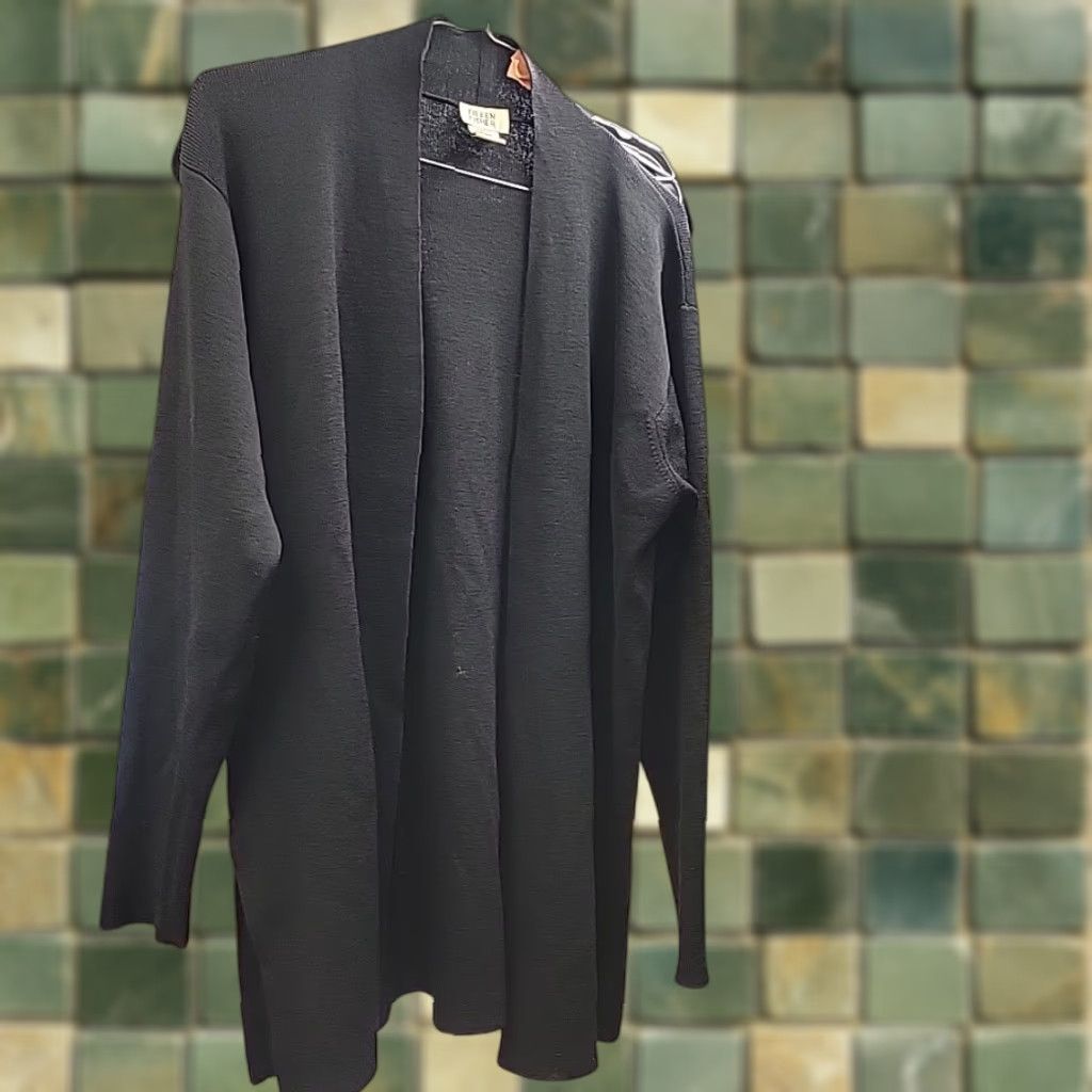 Eileen Fisher VTG Eileen Fisher Cardigan Womens M Black 100% Wool Open Front Minimalist Sweater Knit Casual Mens Womens Girls Boys Size M / US 6-8 / IT 42-44 - 1 Thumbnail