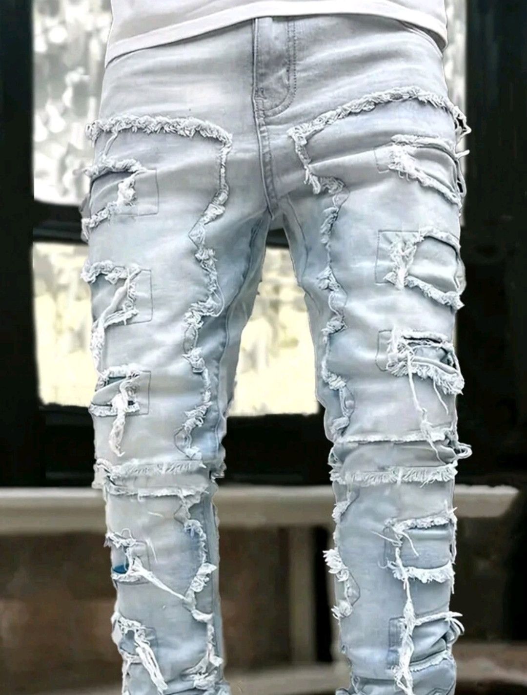 Vintage Ripped Patchwork Frayed Light Jeans Size US 34 / EU 50 - 5 Thumbnail