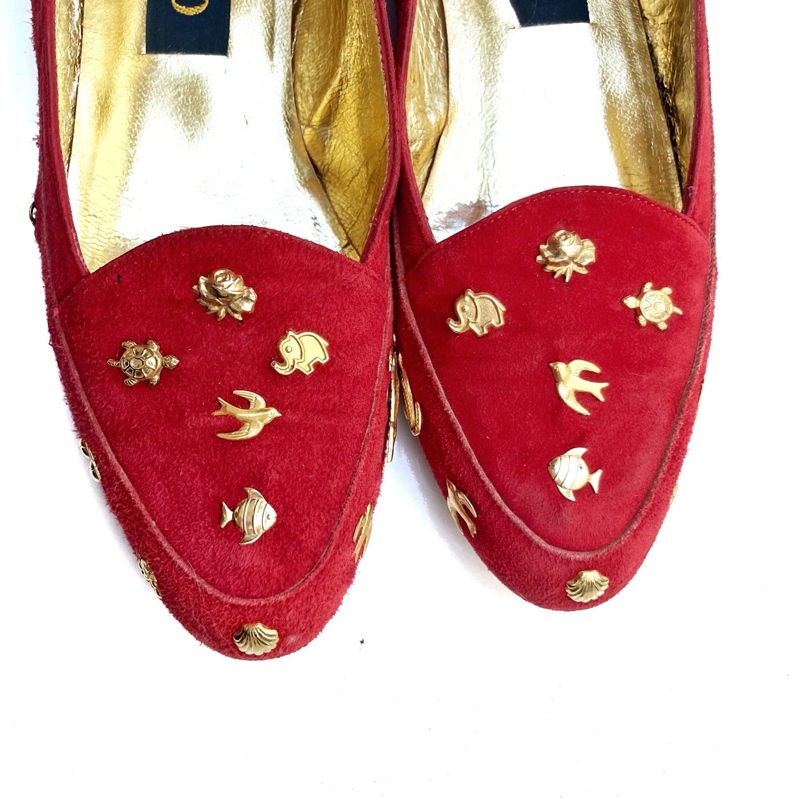 Vintage Vintage Zalo Red Suede Gold Charm Loafers | Handmade Spain Size US 7 / IT 37 - 8 Thumbnail
