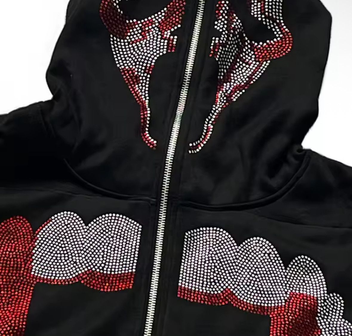Other Autumn Fashion Punk Y2K Goth Grunge Rhinestones Teeth Hoodie Size US L / EU 52-54 / 3 - 2 Thumbnail