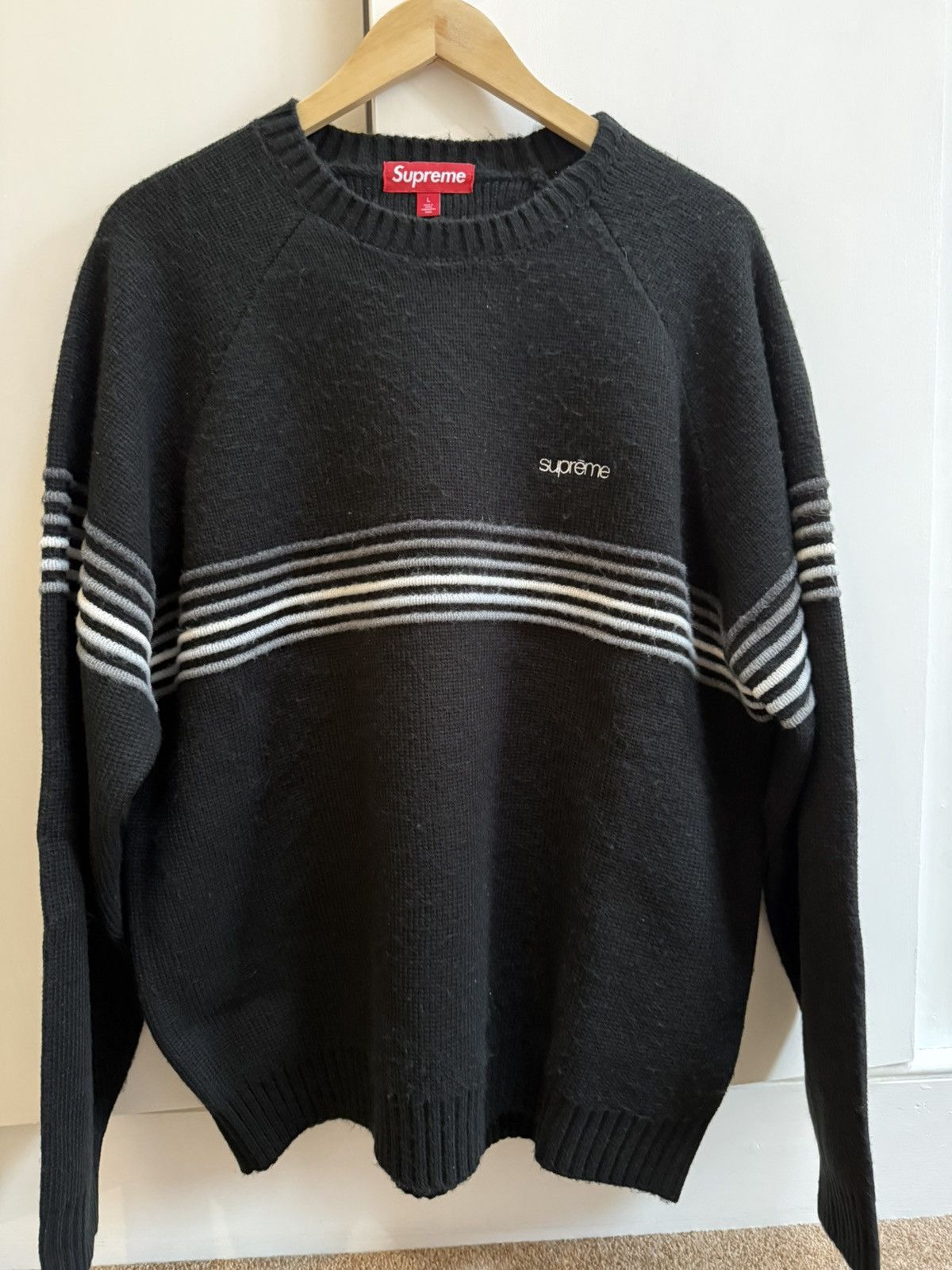 Lacoste × Supreme Supreme LACOSTE Stripe Cardigan Black Large