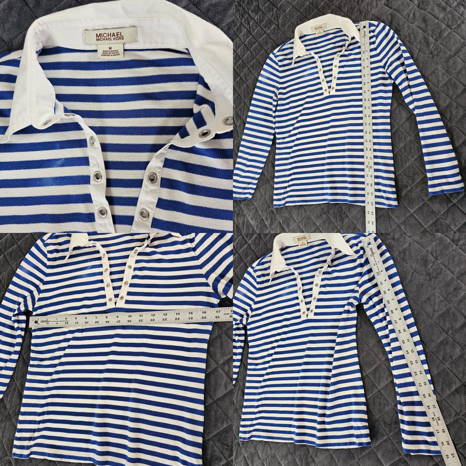 Michael Kors MICHAEL KORS Nautical Striped Long Sleeve Shirt Size M White Navy Casual Womens Size M / US 6-8 / IT 42-44 - 8 Thumbnail