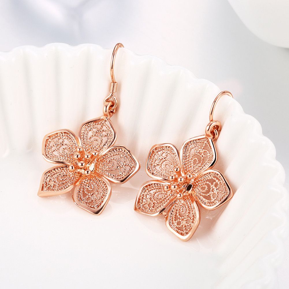 Other 18K Rose Gold Plated Drop Earrings – Floral Design Size ONE SIZE - 6 Thumbnail