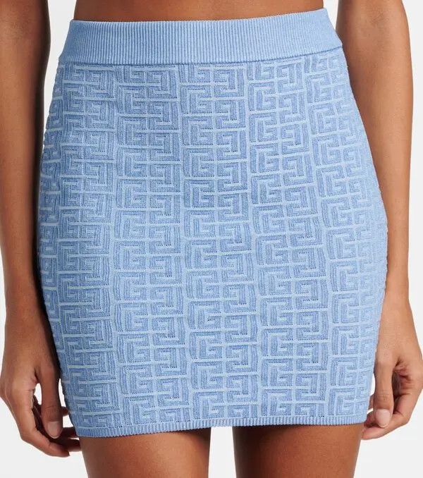Balmain o1s1wg111225 Monogram Mini Skirt in Blue Size 28" / US 6 / IT 42 - 4 Thumbnail