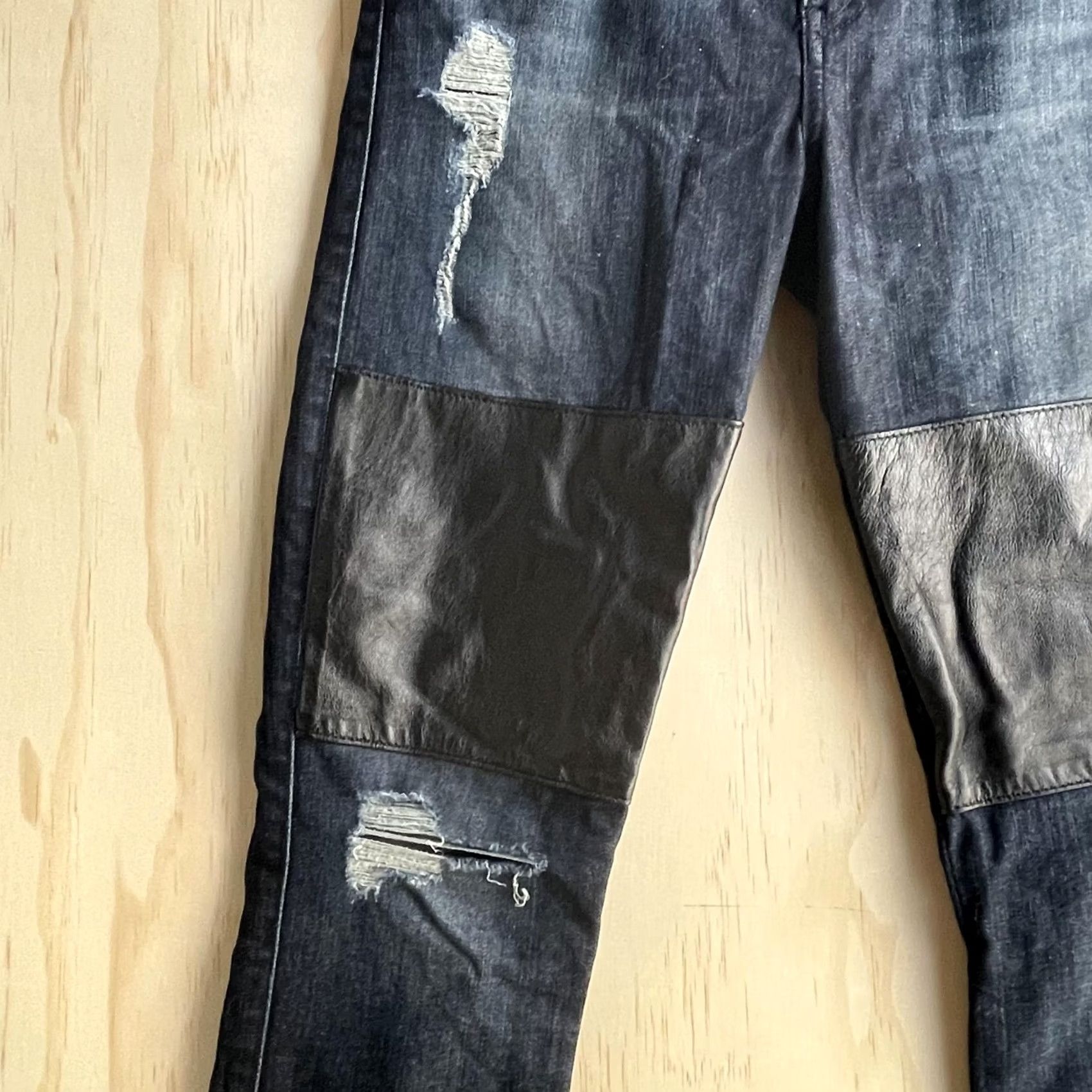 Guess GUESS Jeans Womens 27 Dark Wash Skinny Distressed Ankle Zip Leather Panel Denim Jeans Size 27" / US 4 / IT 40 - 3 Thumbnail