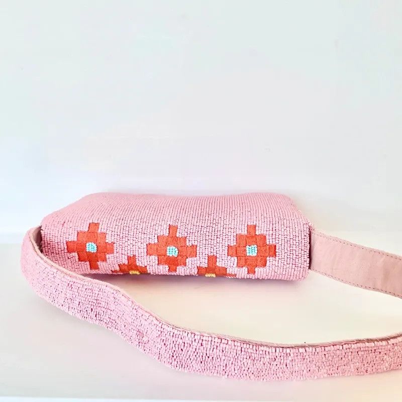 Anthropologie RARE Anthropologie The Fiona Beaded Geometric Bag Pink Aztec Size ONE SIZE - 6 Thumbnail