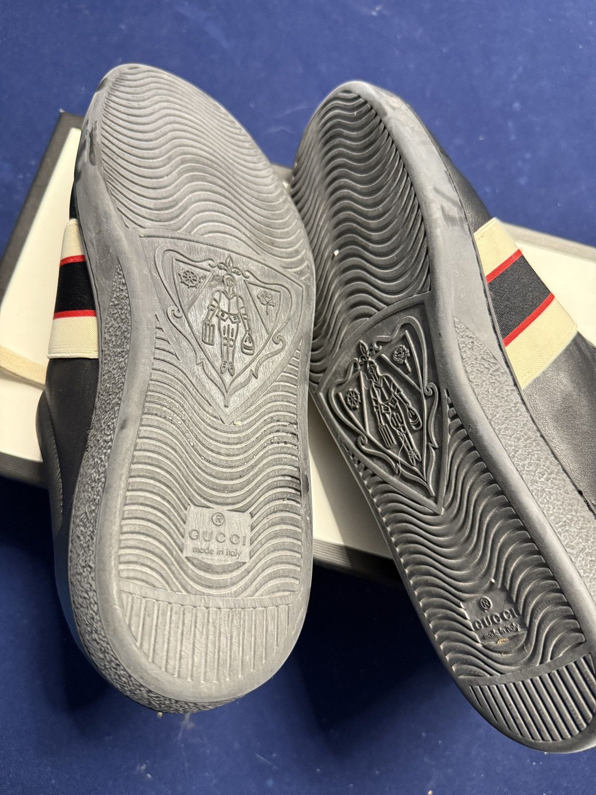 Gucci Gucci Black Leather Ace Stripe Low Top Size US 11 / EU 44 - 5 Thumbnail