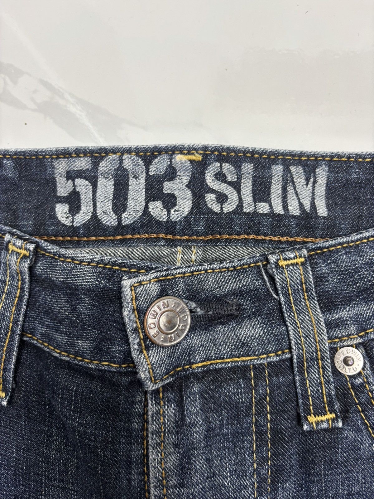 Edwin Edwin 503 Blue Trip Slim Washed Whisker Dirty Distress Size US 33 - 9 Thumbnail