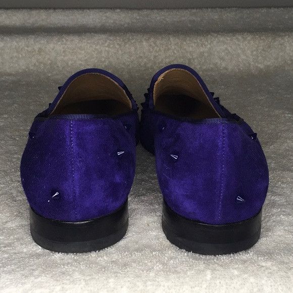 Christian Louboutin Christian Louboutin Spiked Purple Suede Slip-On Loafers Size US 7.5 / EU 40-41 - 4 Thumbnail
