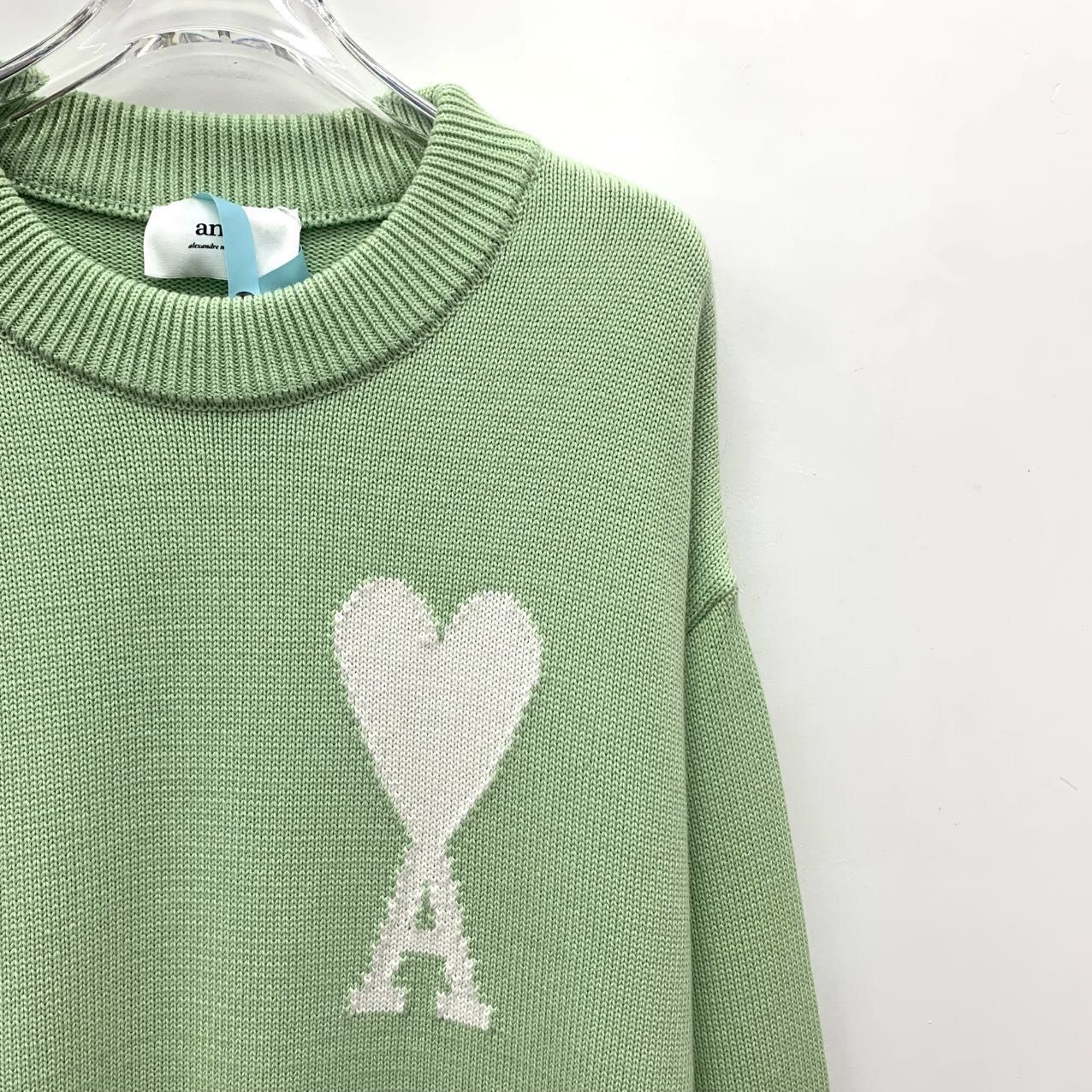 AMI Ami Green Heart Logo Intarsia Long Sleeve Knit Sweater K26WX Size S / US 4 / IT 40 - 3 Thumbnail
