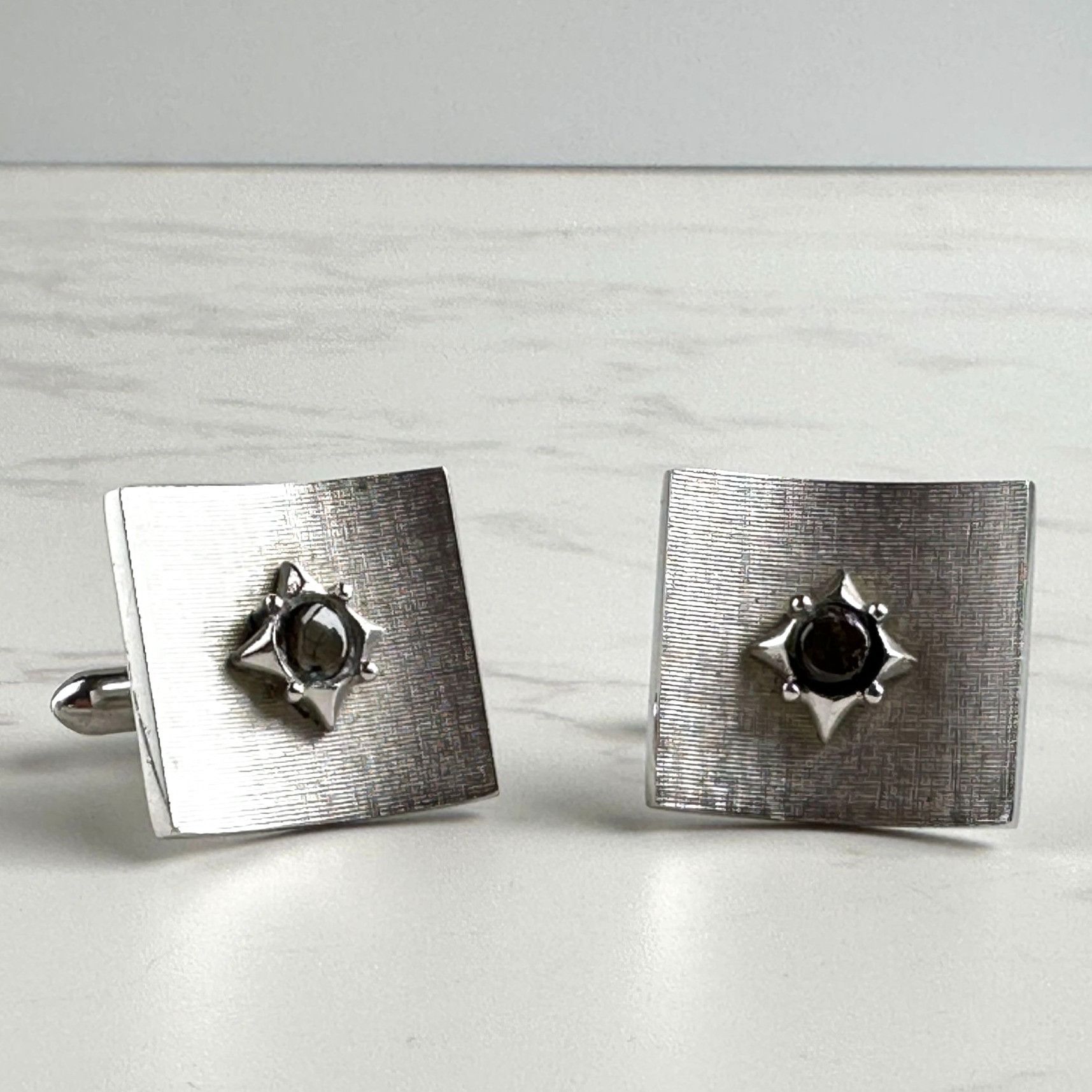 Vintage Mid Century Silver Tone Starburst Cufflinks, 1950s–60s Size ONE SIZE - 2 Thumbnail