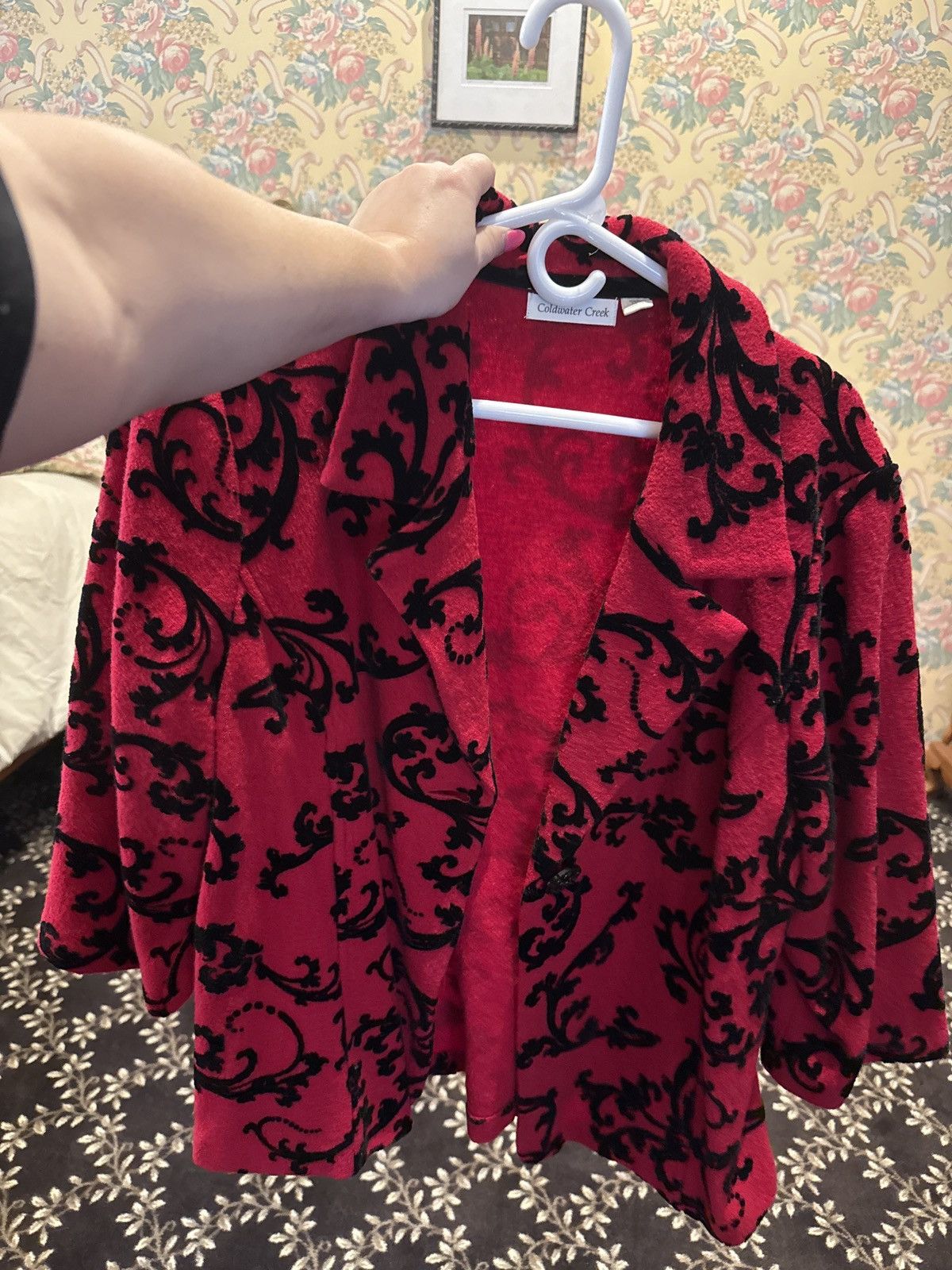 Coldwater Creek Red coat with black scroll details Size XL / US 12-14 / IT 48-50 - 2 Thumbnail