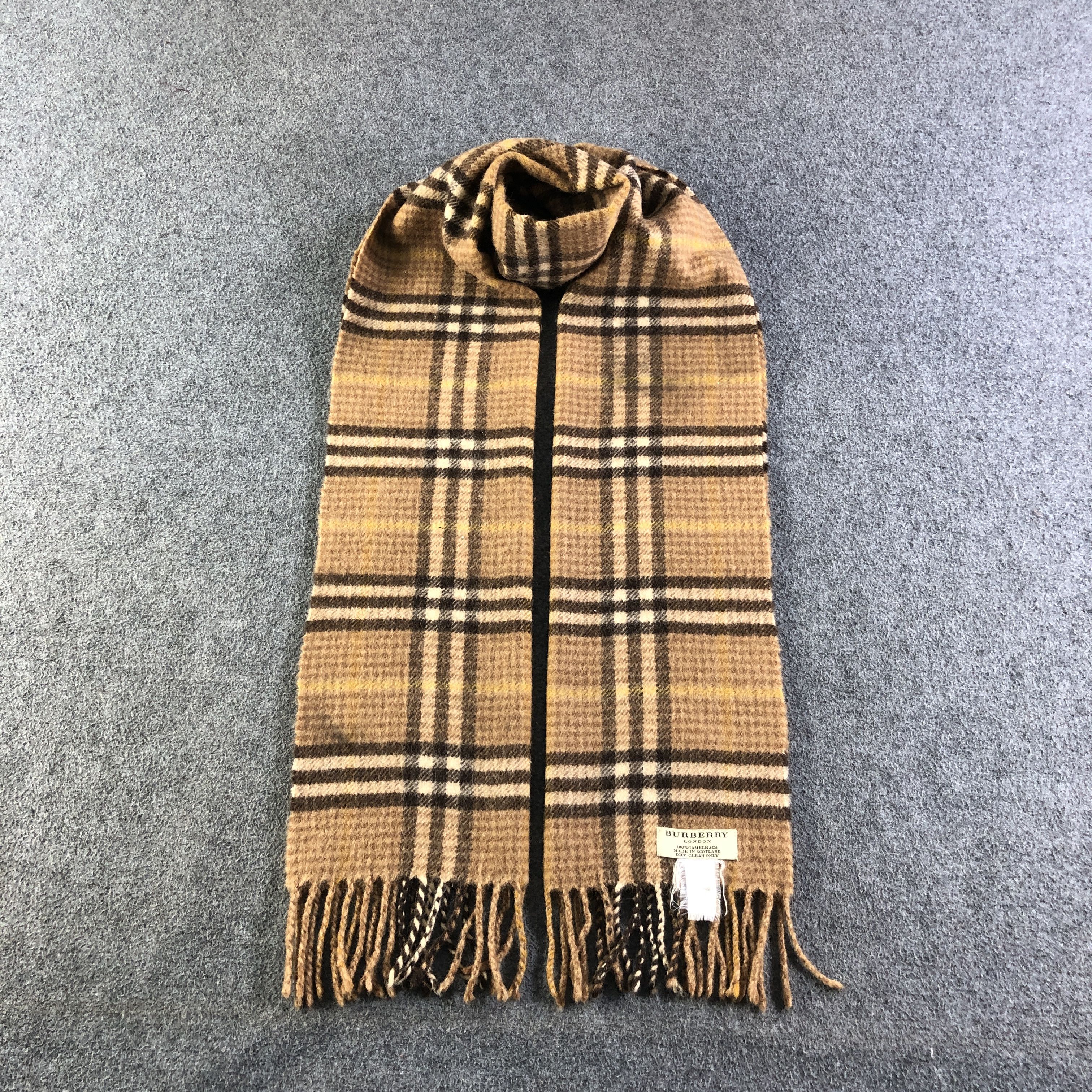 Burberry Tartan Camel Hair Scarf Muffler V2684