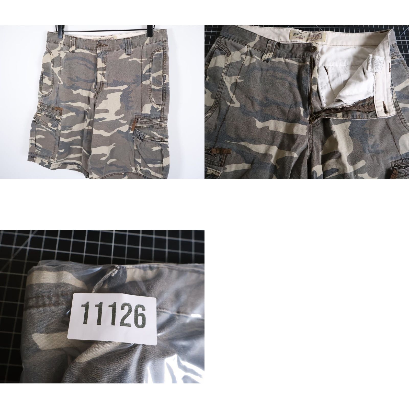 Lee Lee Dungaree Cargo Shorts Men 32 Green Camouflage VTG Y2K 90s Outdoor Punk Pocket Cargo Bibless Classic Denim-ish Cotton Shorts Size US 33 - 9 Thumbnail
