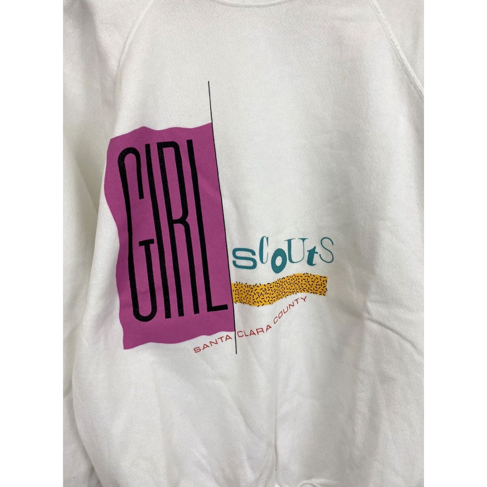 Hanes VTG 80s Hanes Raglan Crewneck Sweatshirt Santa Clara County Girl Scouts USA White Size L Mens Boys Girls Size US L / EU 52-54 / 3 - 4 Thumbnail