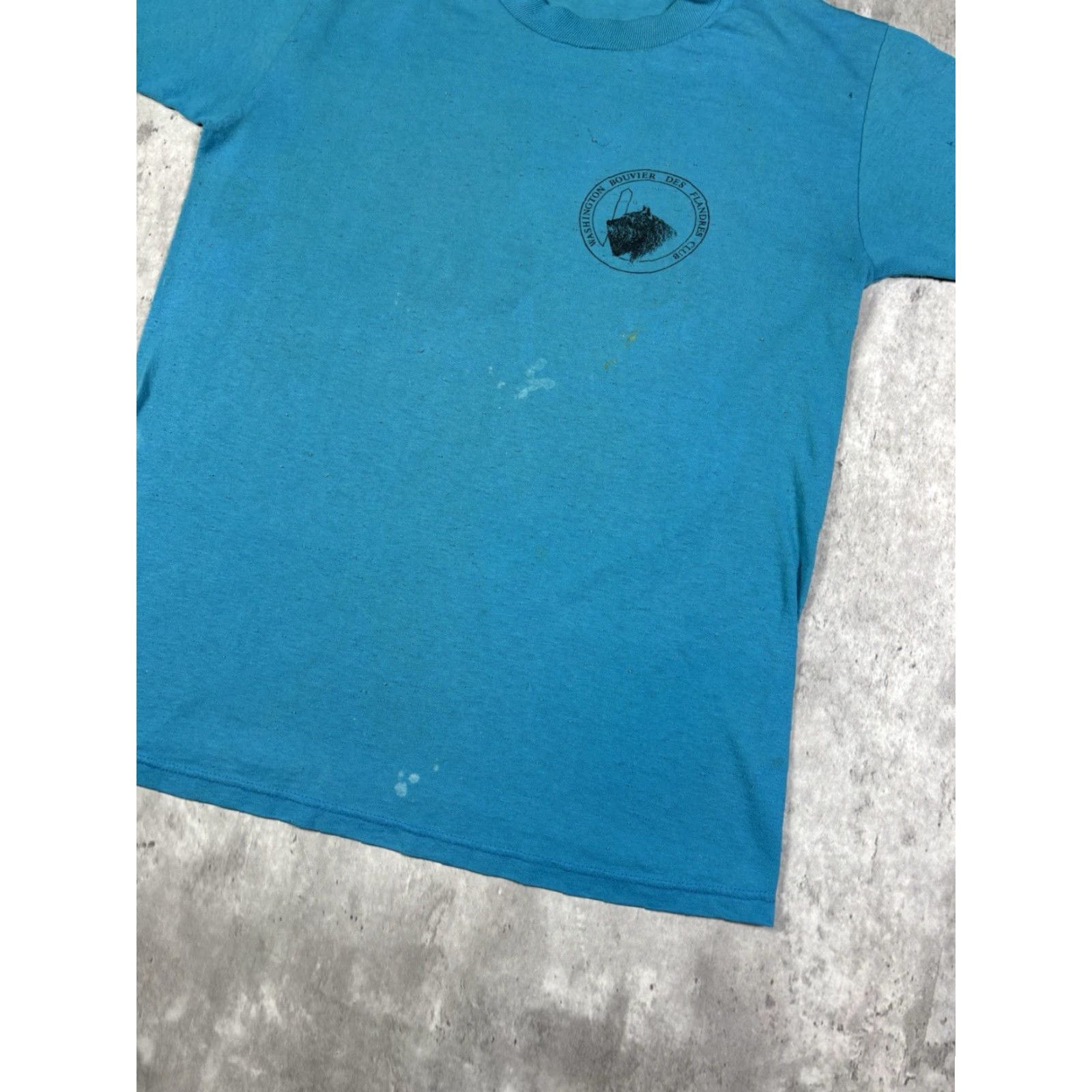 Jerzees VINTAGE Jerzees Dog Graphic T-Shirt M Blue Crew Neck Short Sleeve Men 80s Retro Peanuts Rainbow Cars - 80s, Dog, Retro Size US M / EU 48-50 / 2 - 4 Thumbnail