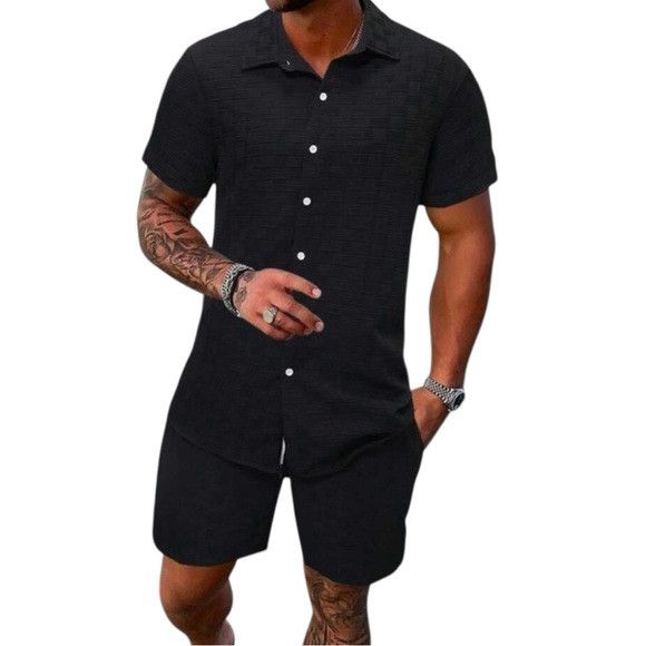 Other Black Manfinity Homme Men Solid Shirt & Short Set Size US S / EU 44-46 / 1 - 1 Thumbnail