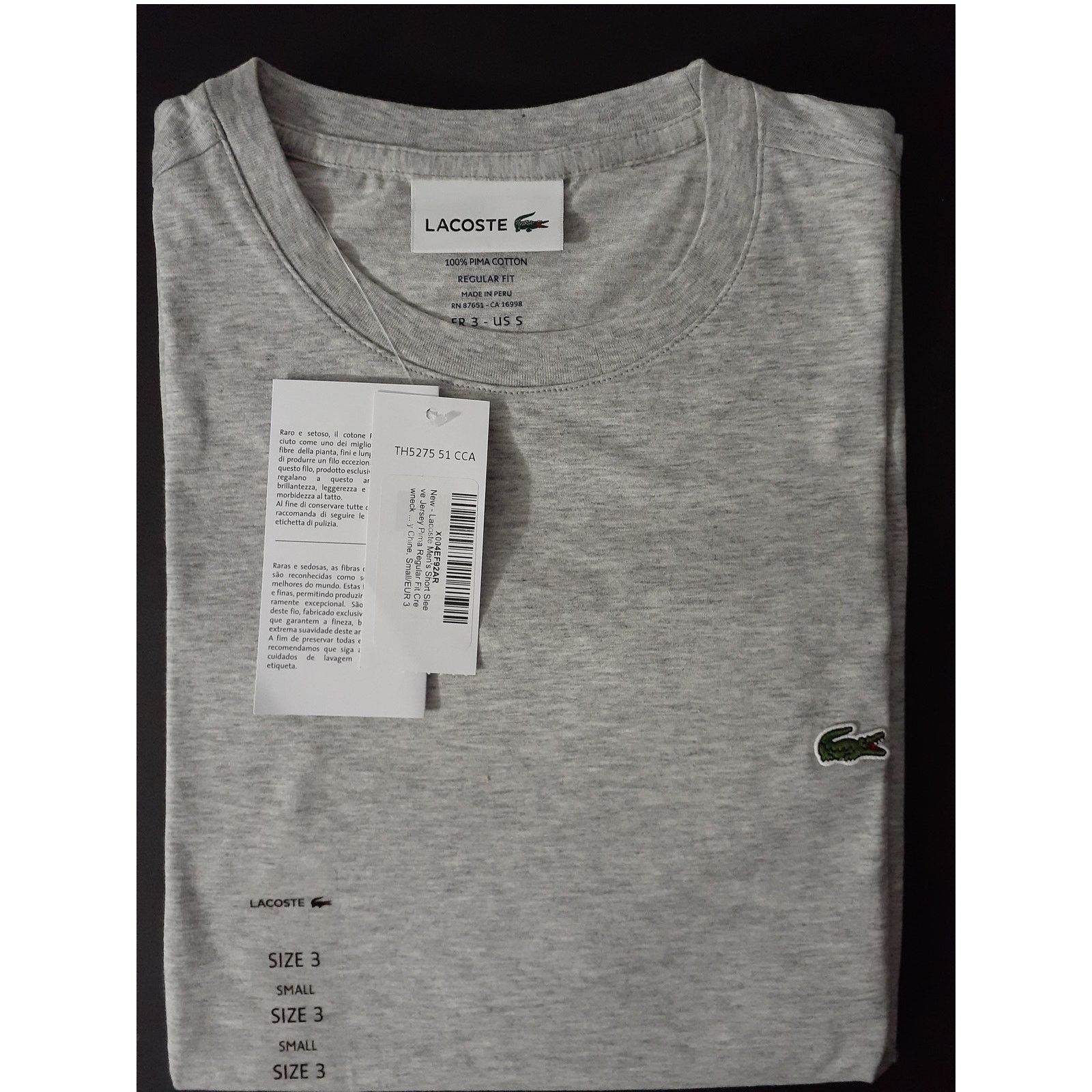 Lacoste Lacoste Men's Short Sleeve Jersey Crewneck T-Shirt, Grey, S Size US S / EU 44-46 / 1 - 3 Thumbnail