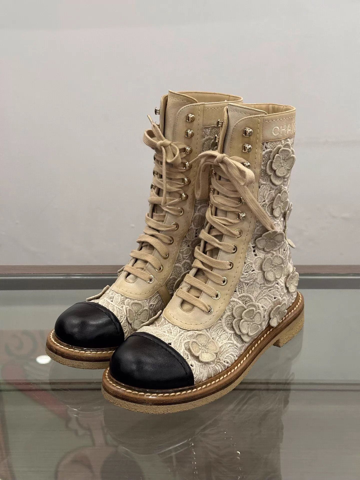 Chanel Chanel CC Logo Light Brown Knee Boots Women 37 NWT Size US 6.5 / IT 36.5 - 1 Thumbnail