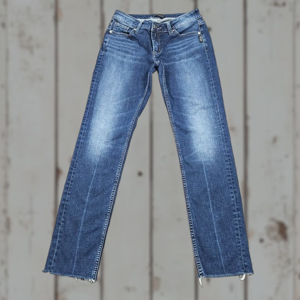 Silver Jeans Co. VINTAGE Silver Jeans Womens Stretch Straight Jeans 26 Low Rise Dark Wash Cotton Blend Blue 90s Womens Size 25" / US 0 / IT 36 - 1 Thumbnail