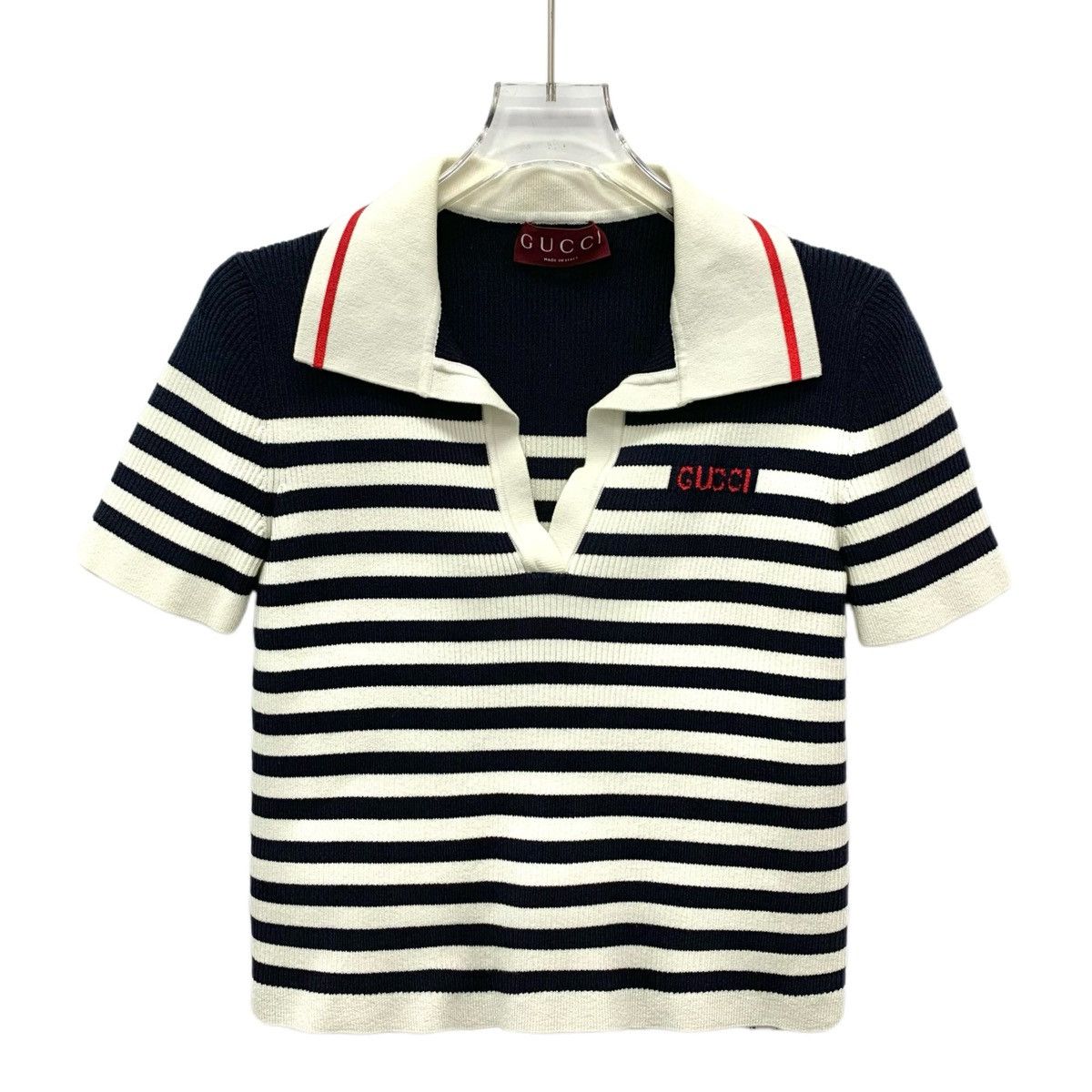 Gucci Gucci Logo Striped Collared Short Sleeve Knit Top K26WX Size M / US 6-8 / IT 42-44 - 1 Thumbnail