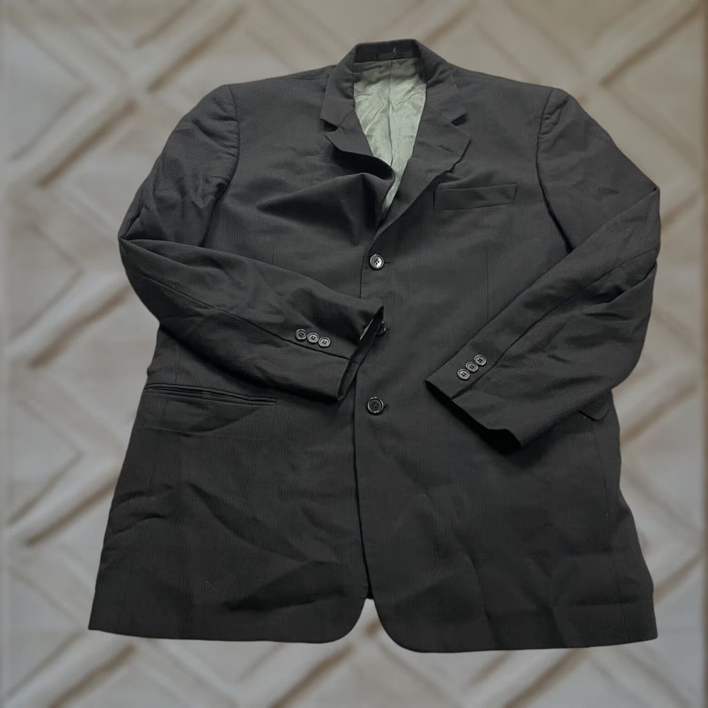 Tallia Tallia Uomo Wool Suit Jacket Blazer Mens 44 Long Black Three-Button Notch Lapel Single-Breasted Dress Coat - 2 Piece, Dry Clean Only, Solid Size 44R - 1 Thumbnail