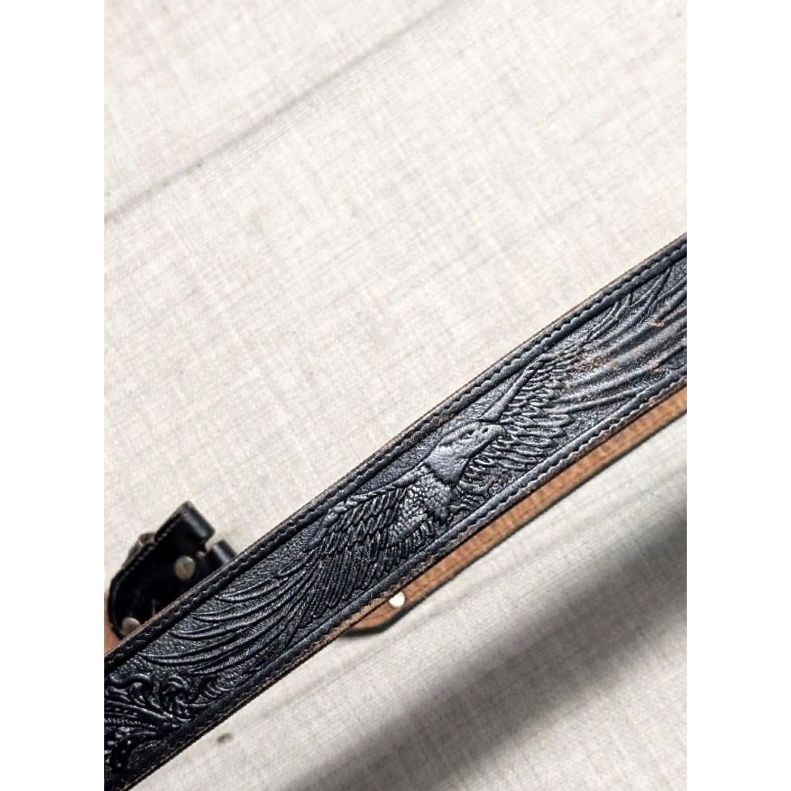 Vintage VINTAGE Leegin belt western belt Mens 34 brown leather buckle eagle tooled Full Grain Leather cowboy western america Harley Size 34 - 4 Thumbnail