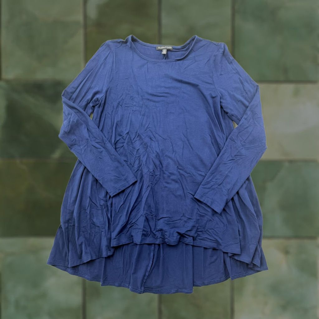 Eileen Fisher Eileen Fisher Blouse Womens XS Blue Crew Neck Long Sleeve Jersey Tunic Top Size XS / US 0-2 / IT 36-38 - 1 Thumbnail