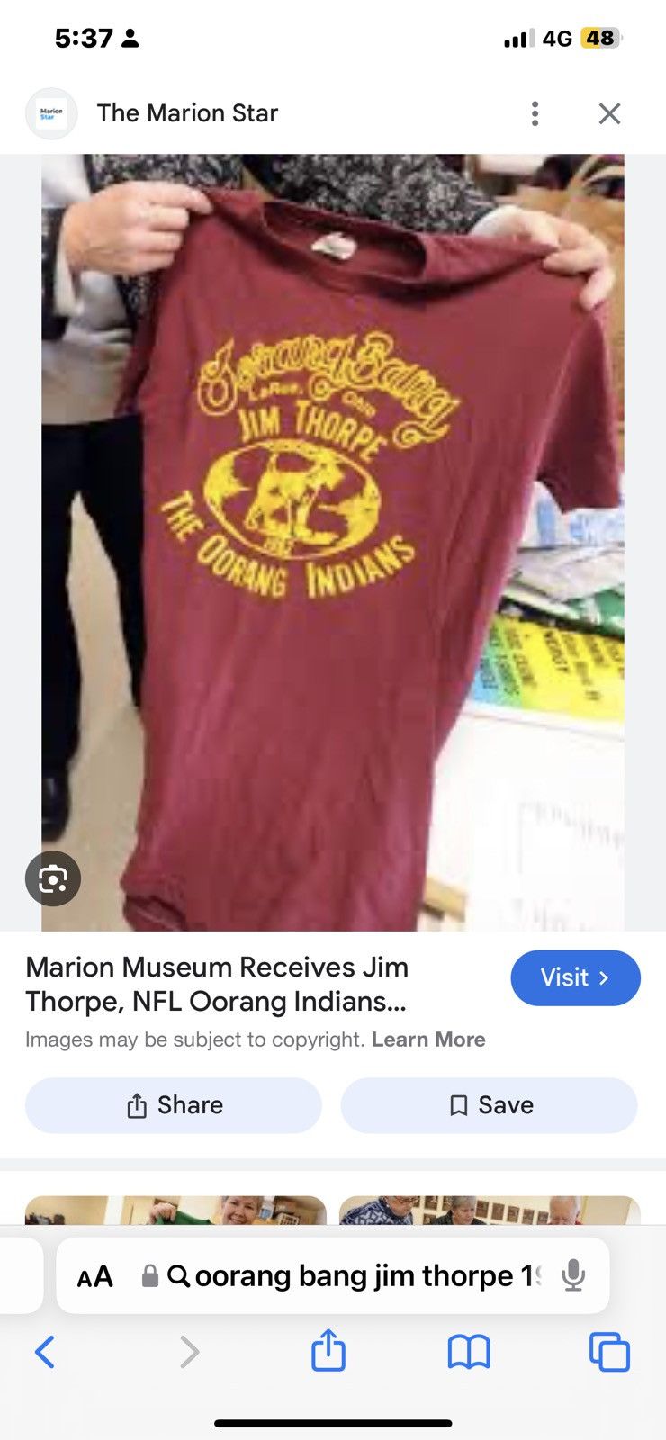 NFL × Vintage VINTAGE OORANG INDIANS 1982 JIM THORPE FOOTBALL H.WOLF Size US L / EU 52-54 / 3 - 5 Thumbnail