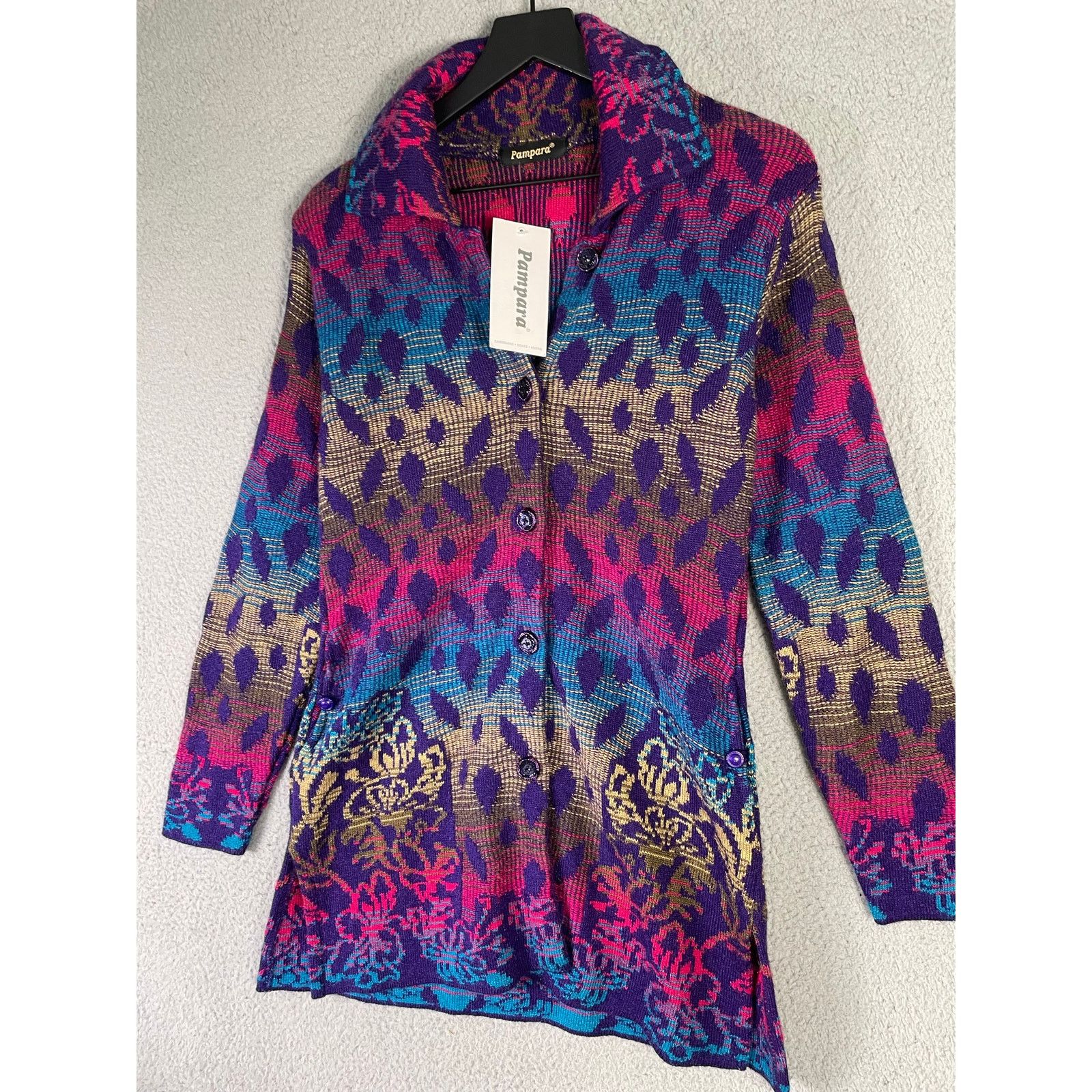 Other Pampara Multicolor Knit Button Jacket Tunic Small NWT Boho Size M / US 6-8 / IT 42-44 - 3 Thumbnail