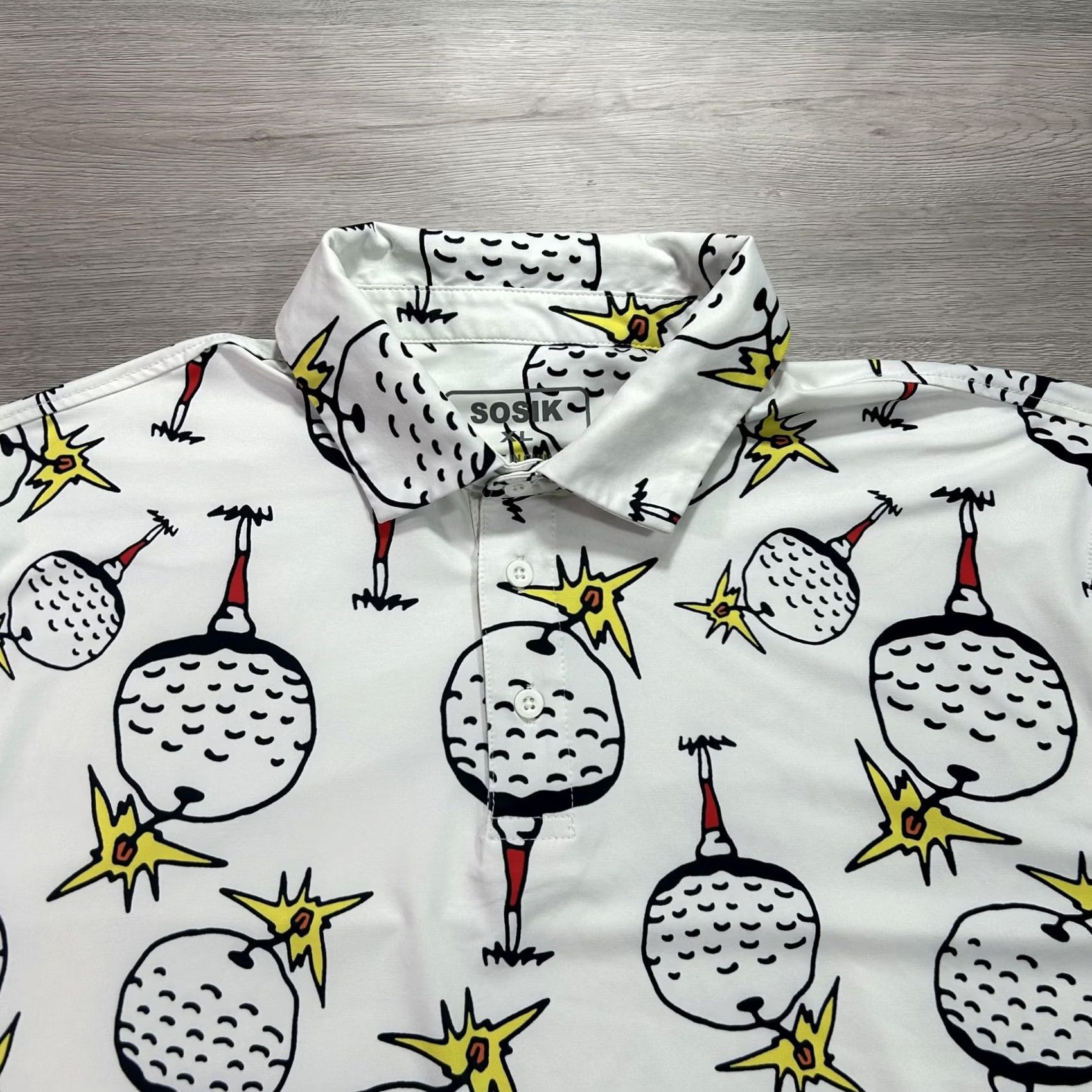 Vintage Sosik Polo Shirt Mens XL White Golf Ball Graphic Short Sleeve Polo Shirt Stretch Polyester Size US XL / EU 56 / 4 - 3 Thumbnail