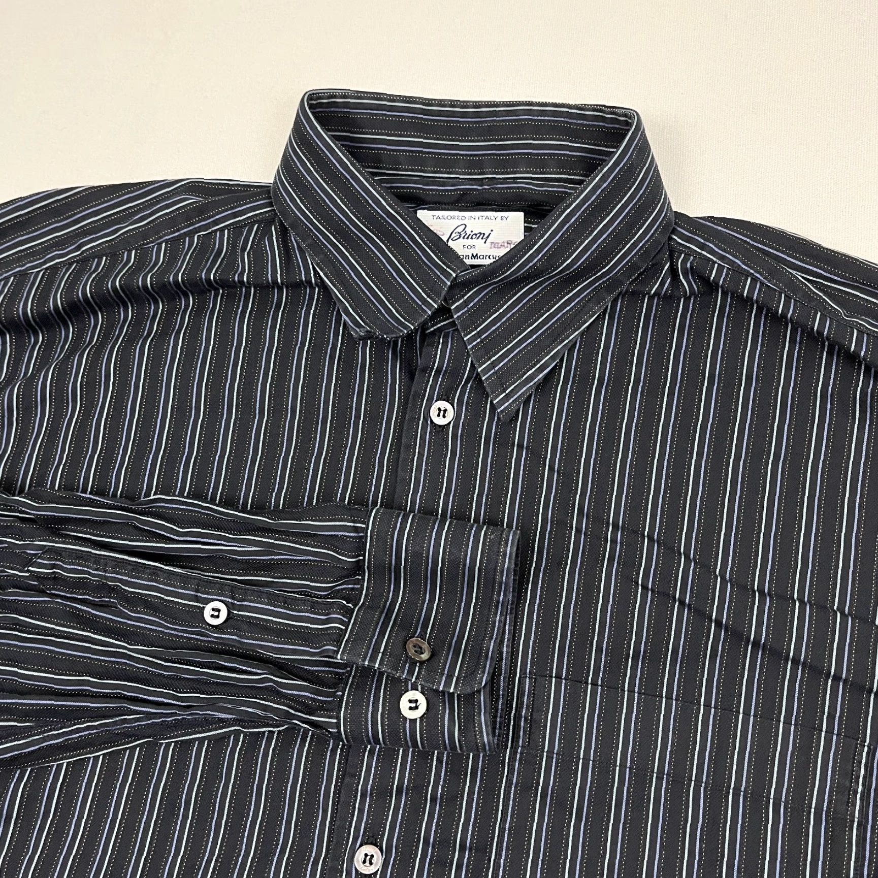 Brioni Brioni For Neiman Marcus Shirt Mens L Multi Black Striped Dress Button Up Italy Size 42R - 2 Thumbnail