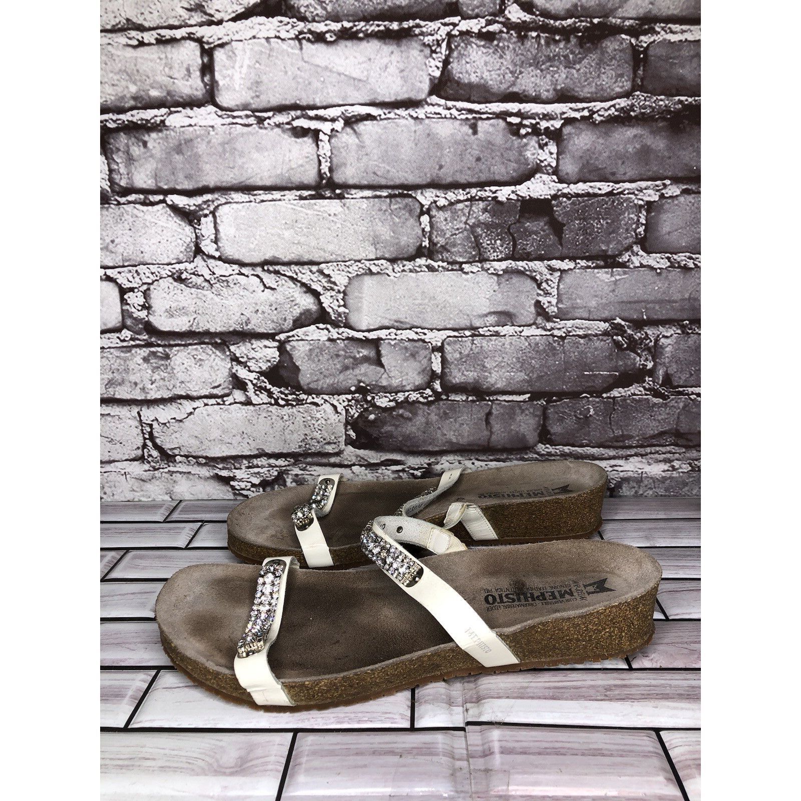 Mephisto Mephisto White Rhinestone Crystal Strap Slide Cork Sandals W Size US 11 / IT 41 - 2 Thumbnail