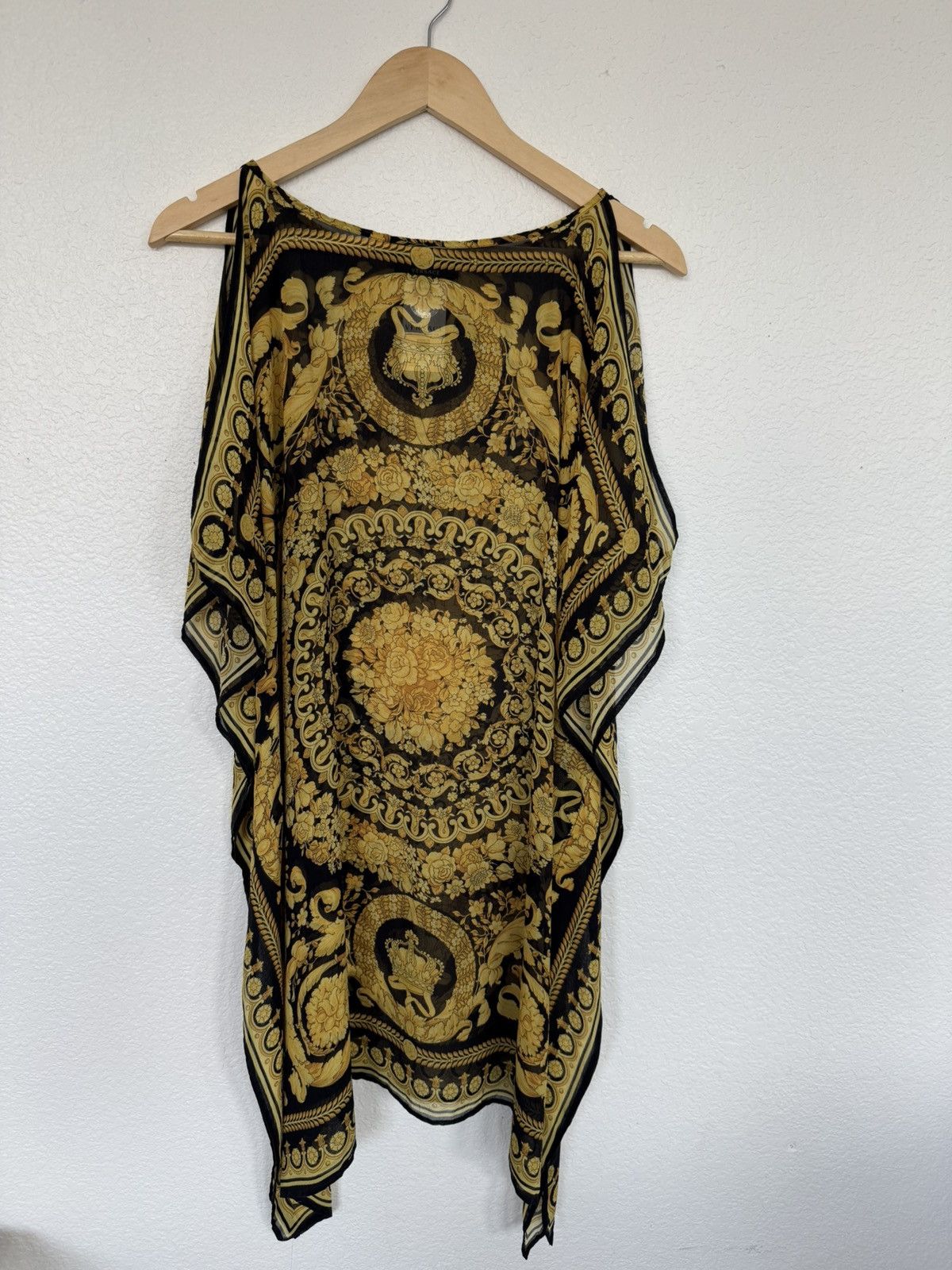 Versace Vintage-Inspired Gold & Black Baroque Sheer Poncho Top Size ONE SIZE - 1 Thumbnail