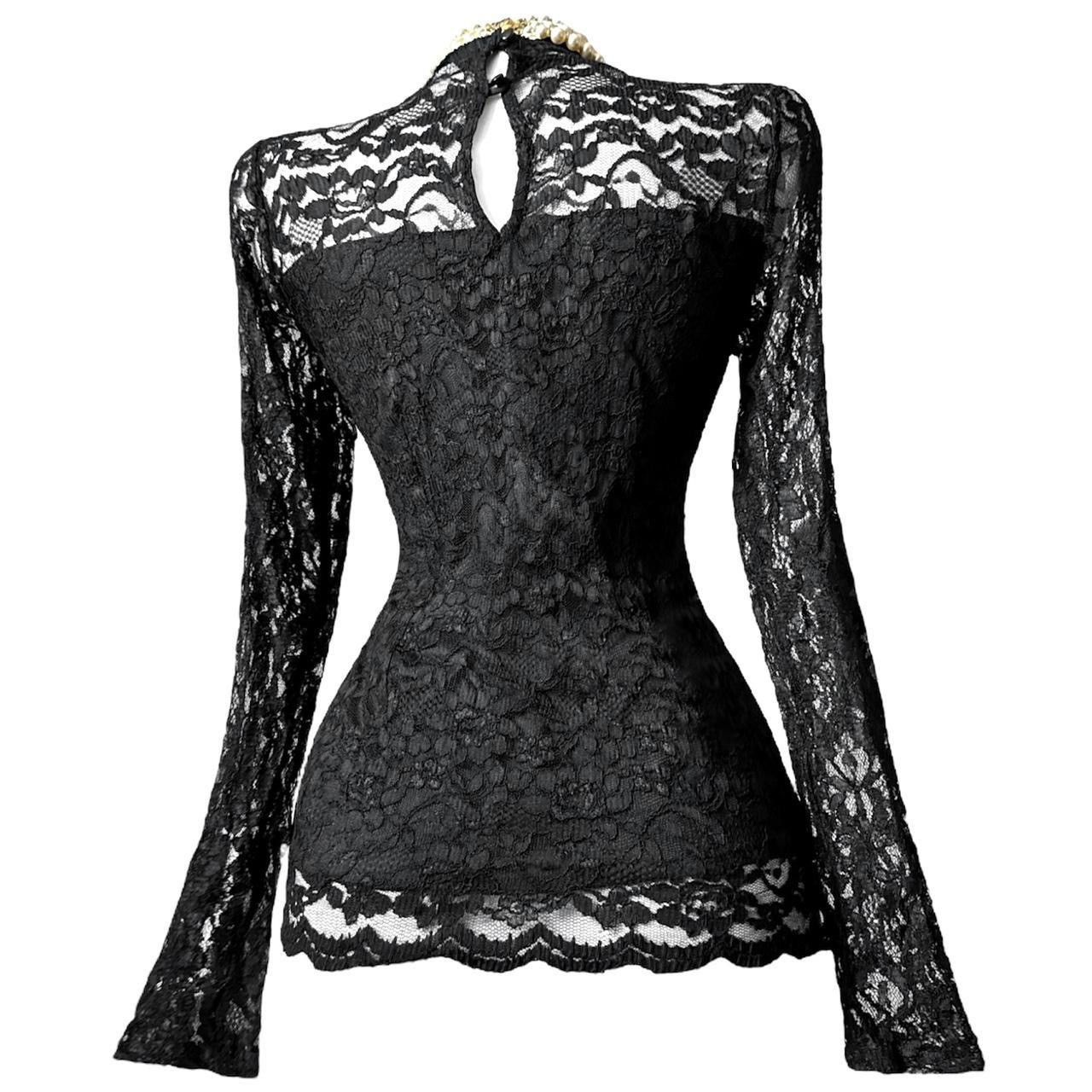 Vintage So unique lace gothic avant - garde blouse Size S / US 4 / IT 40 - 2 Thumbnail