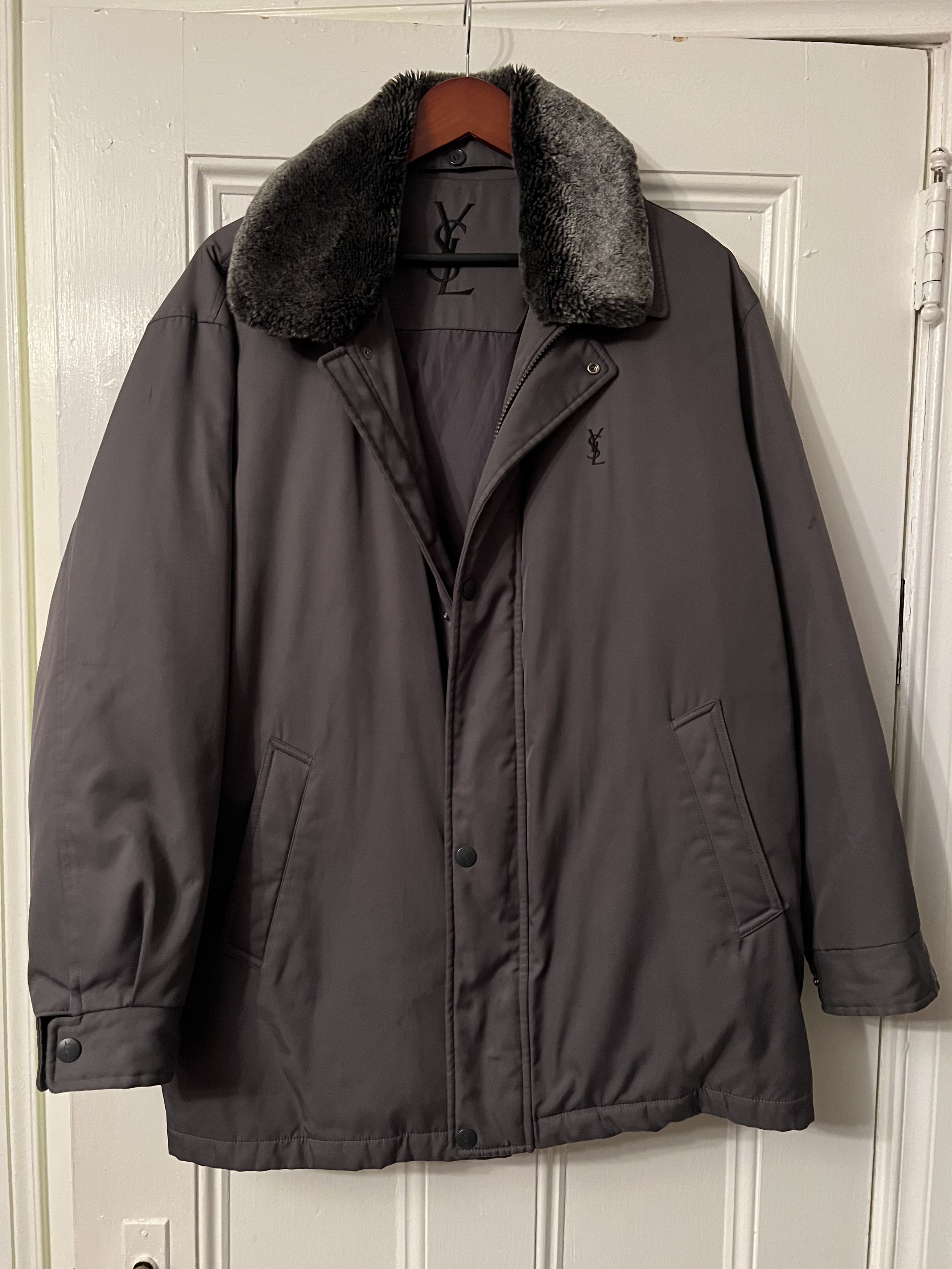image of YVES Saint Laurent YSL Winter Coat in Grey, Men's (Size Medium)